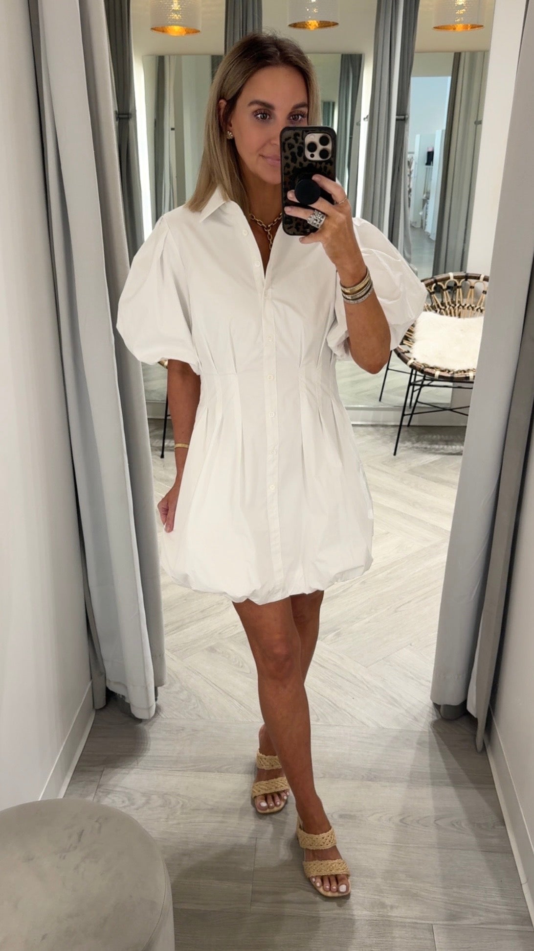 White Puff Sleeve Button Mini