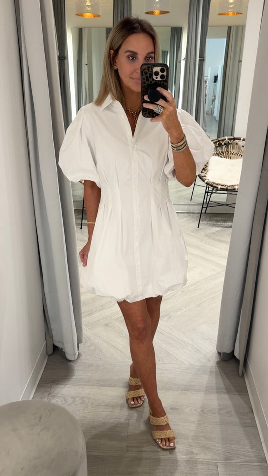 White Puff Sleeve Button Mini