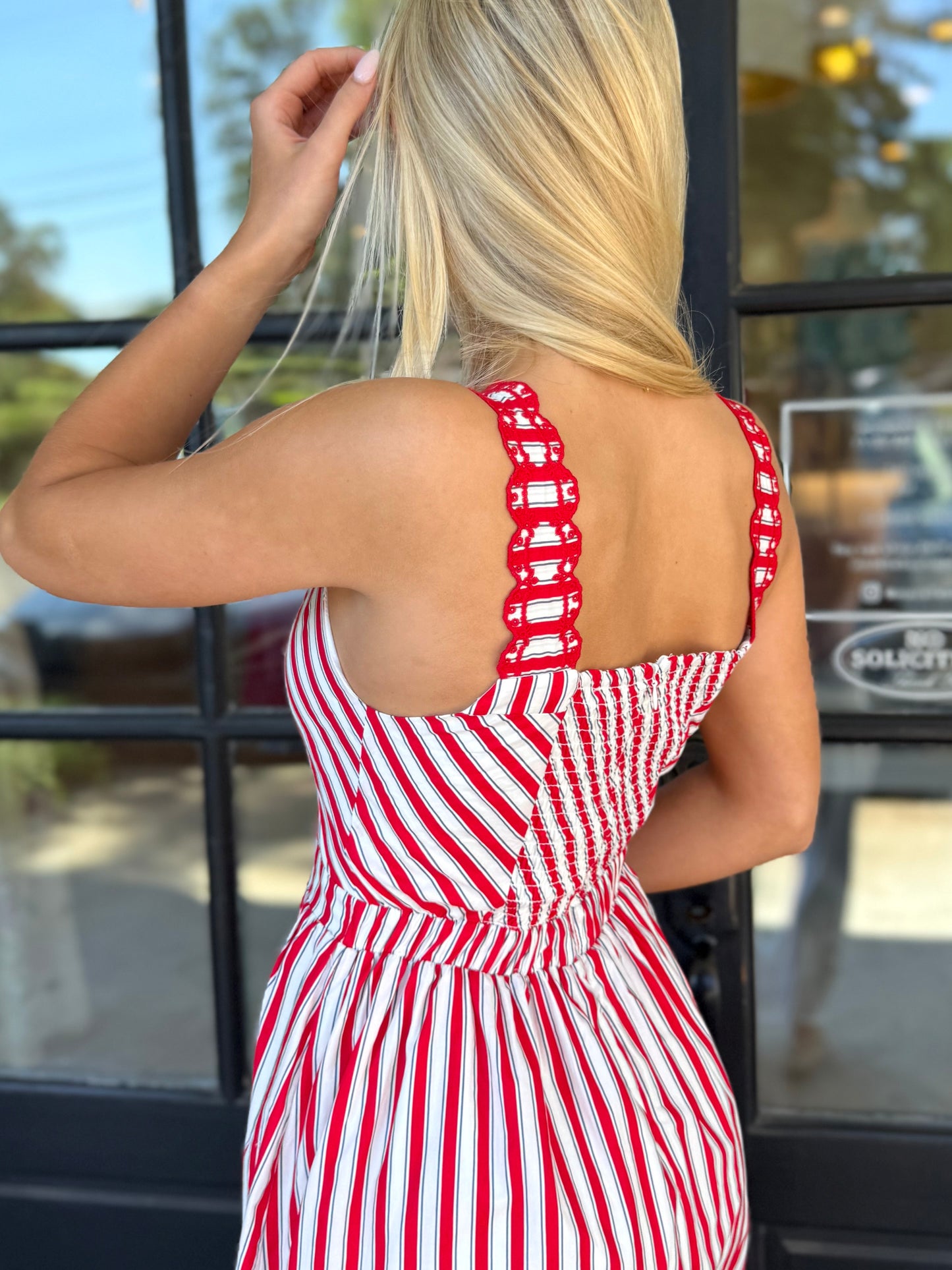 Red Scallop Striped Dress