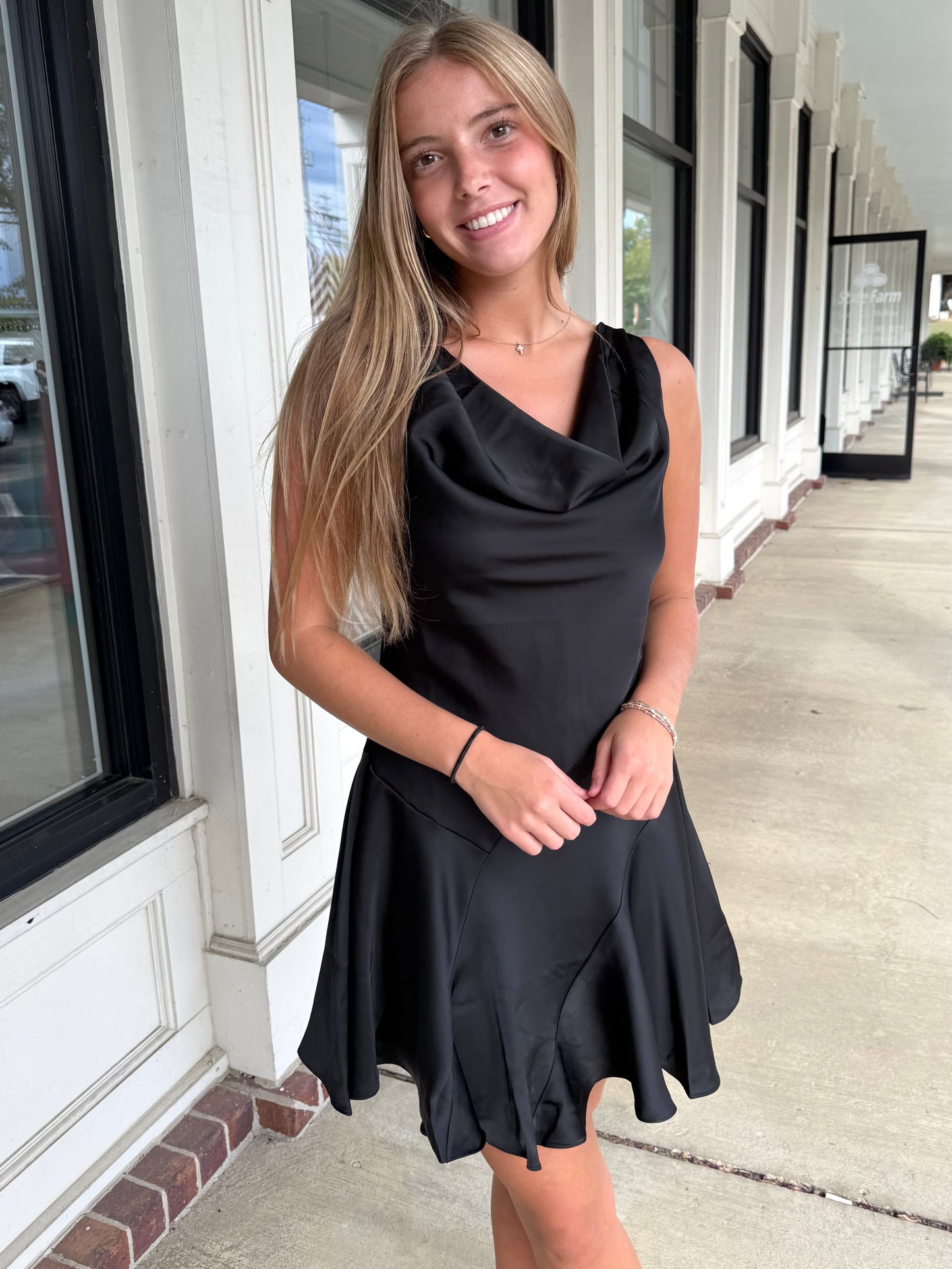 Black Drape Neck Dress