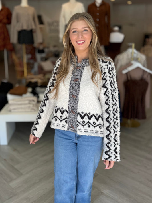 Oatmeal Tribal Pattern Cardigan