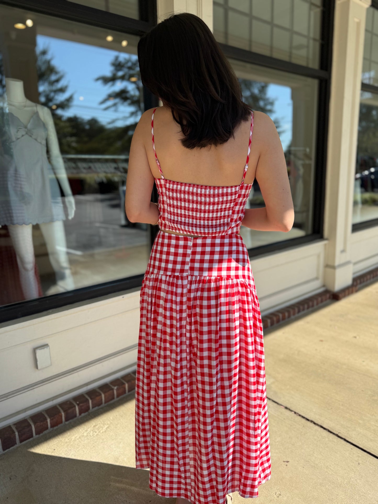 Gingham Flared Maxi Skirt