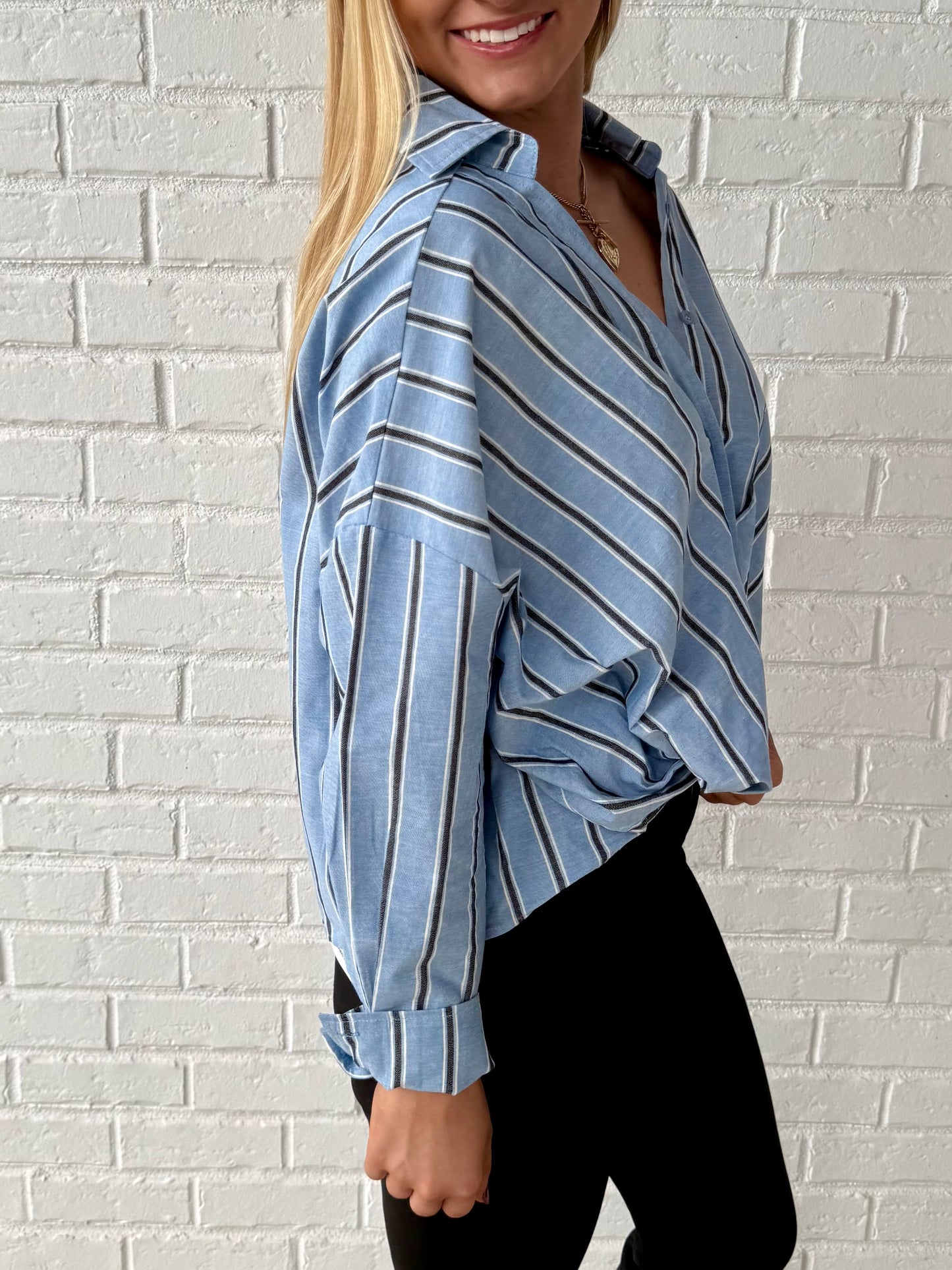 Blue Stripe Cross Front Shirt