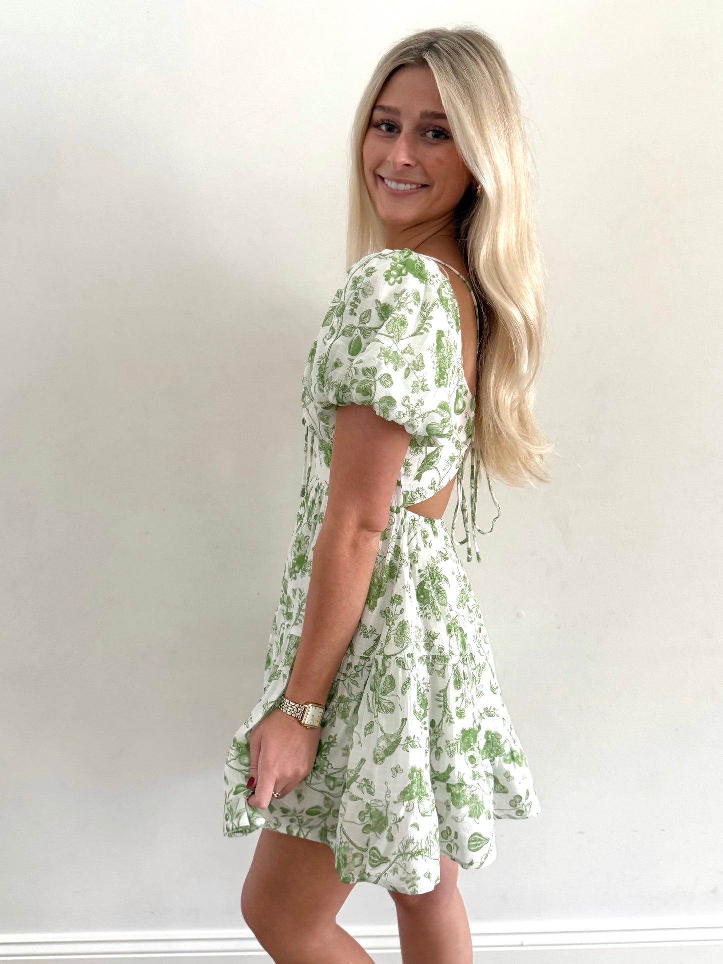 Sage Flower Crinkle Gauze Dress