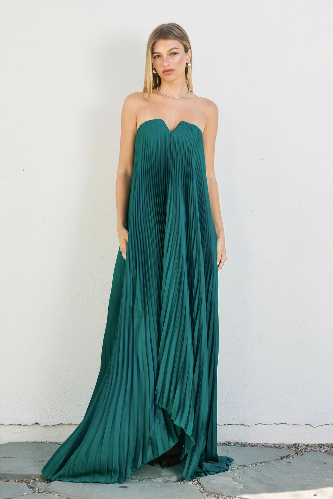 Merry Emerald Pleated Maxi Dress