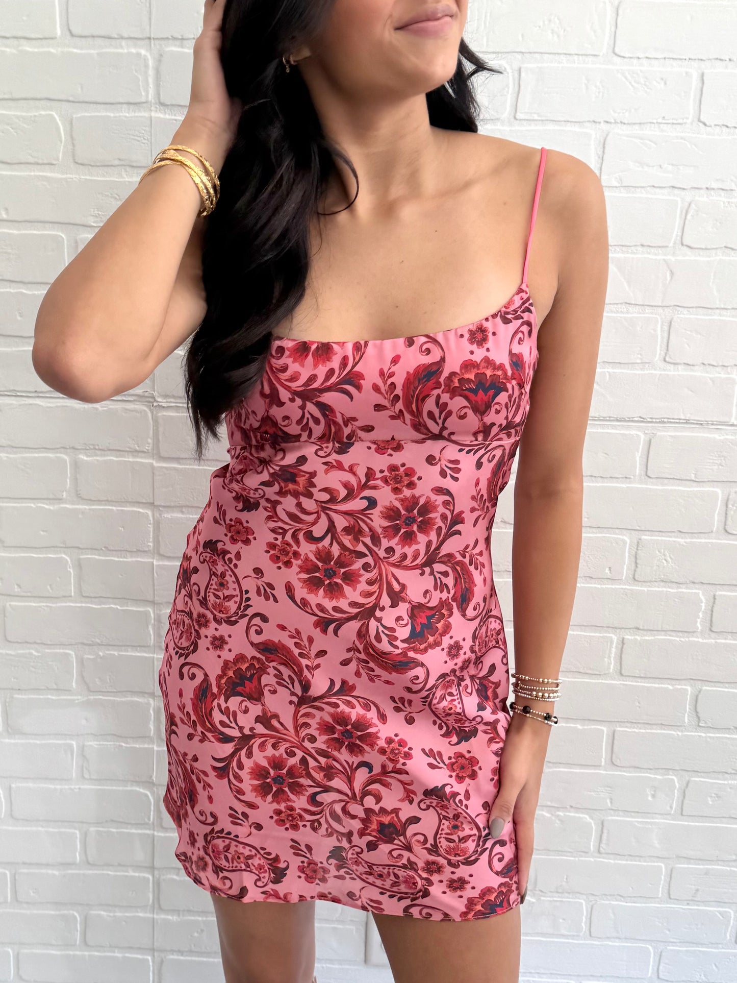 Salmon Red Paisley Slip Mini