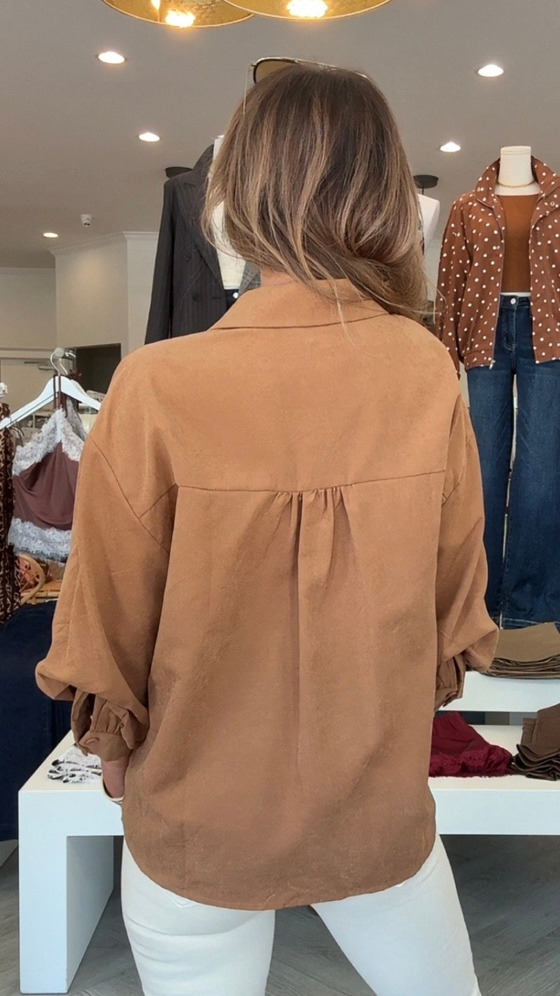 Camel Suede Bubble Sleeve Top