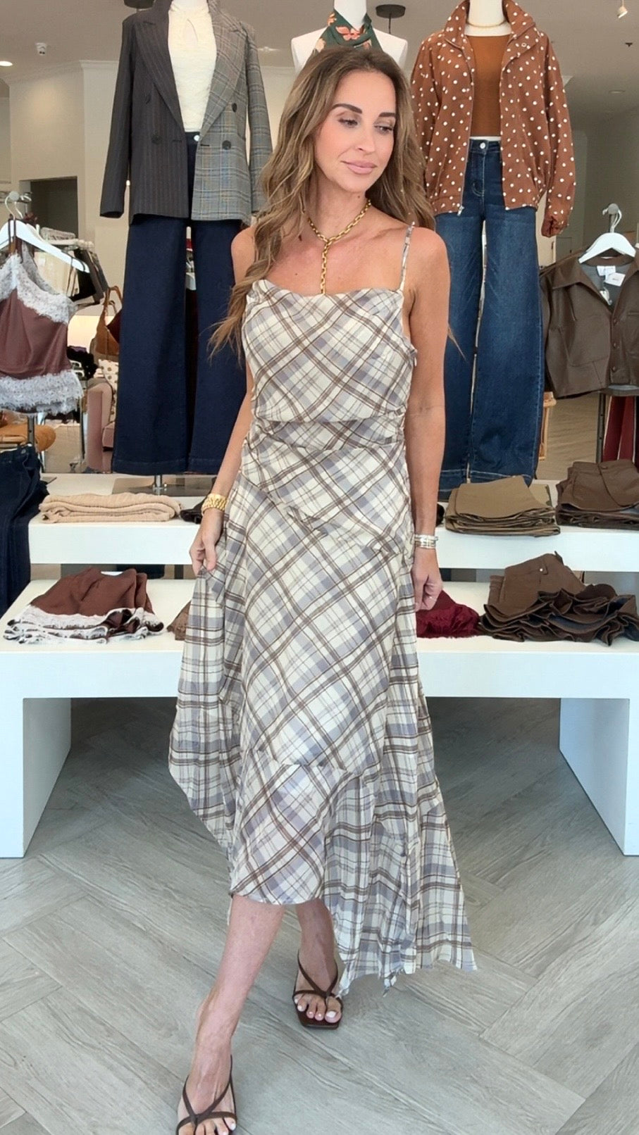 Grey Plaid Asym. Dress