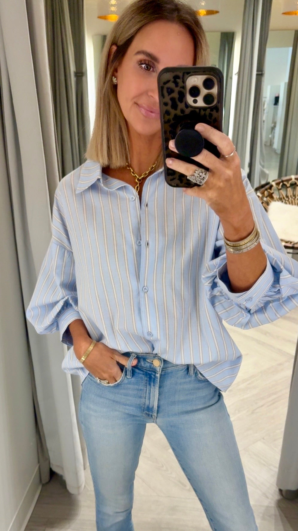 Powder Blue Striped Bubble Top