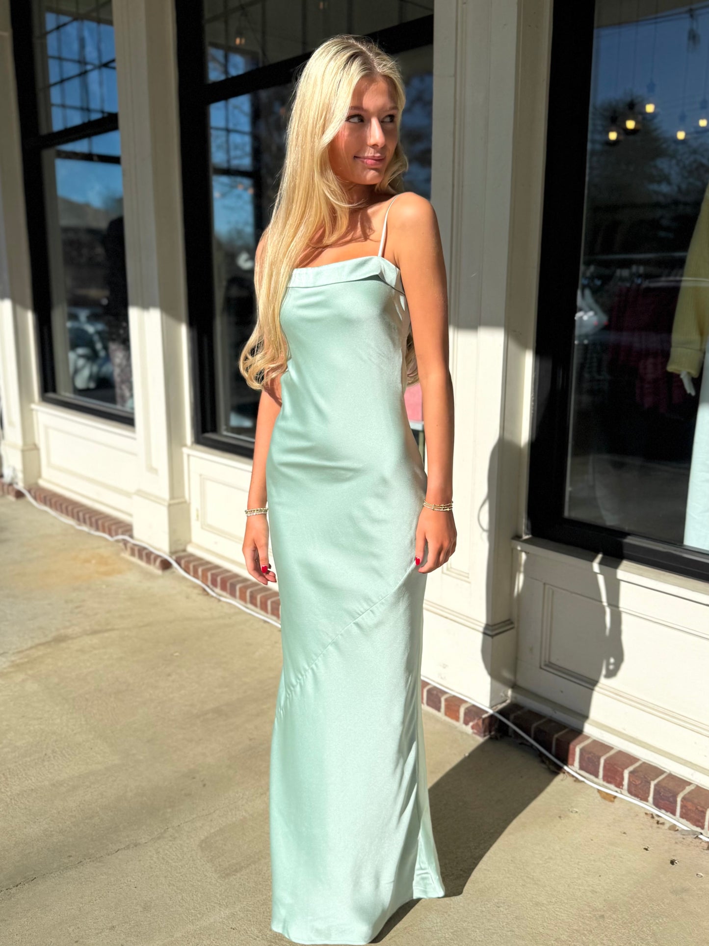 Kelly Sage Satin Maxi Dress