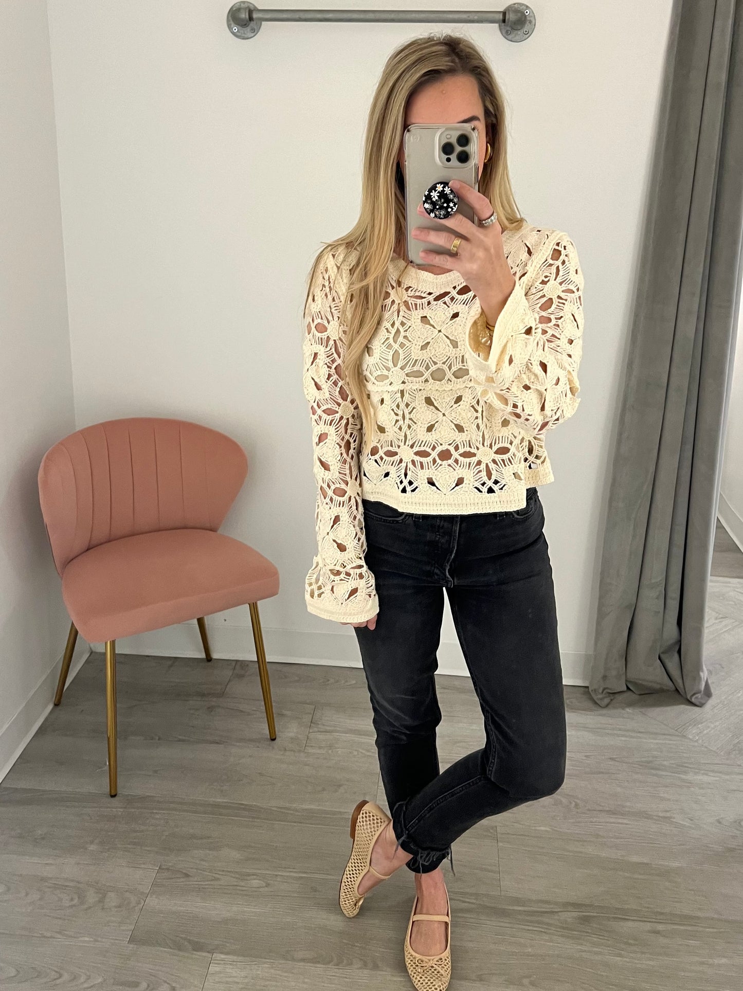 Natural Crochet L/S Top