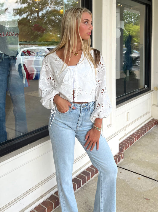 White Tie Front Crop Top