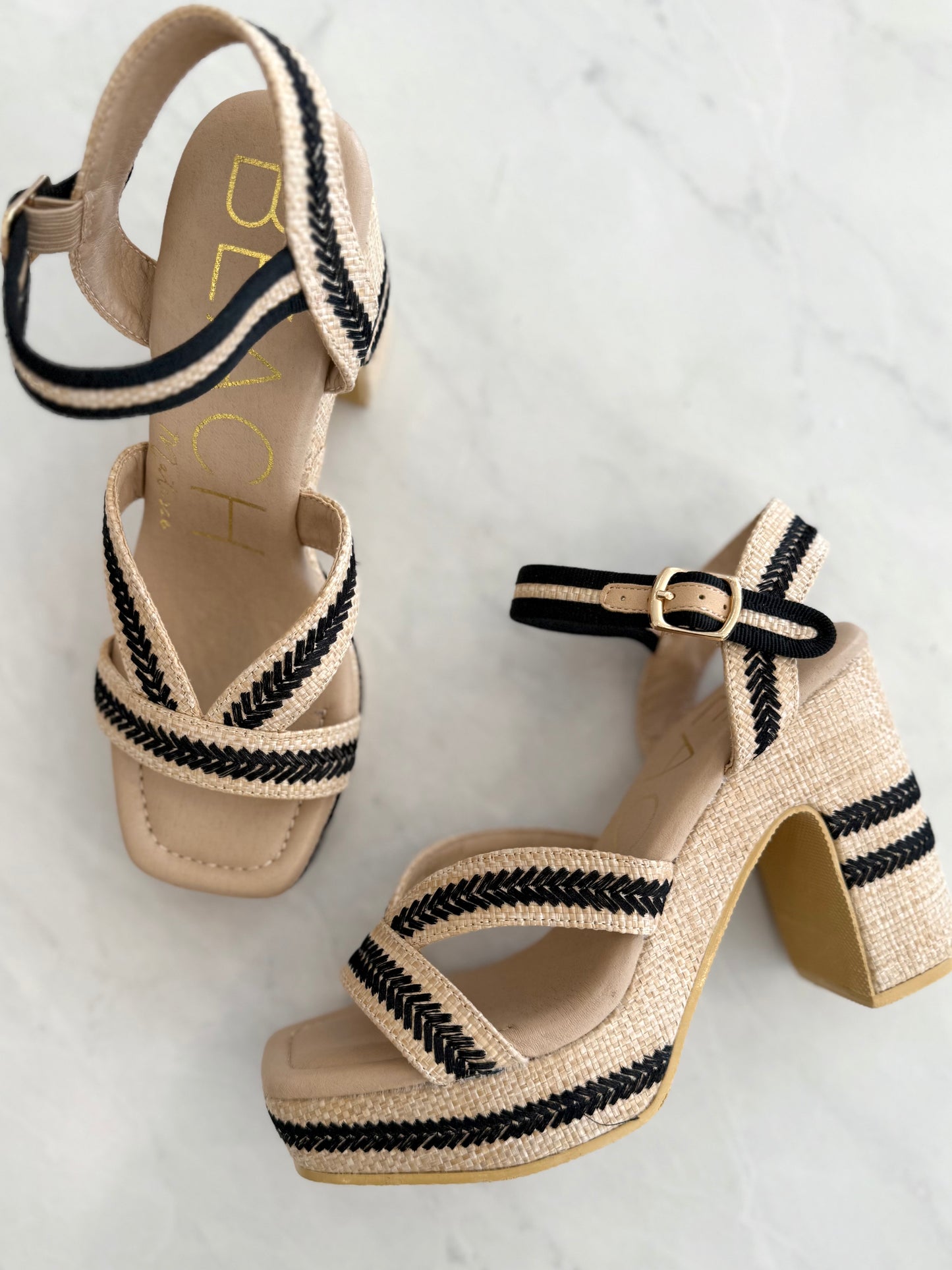 Natural/Black Stripe Square Toed Heel