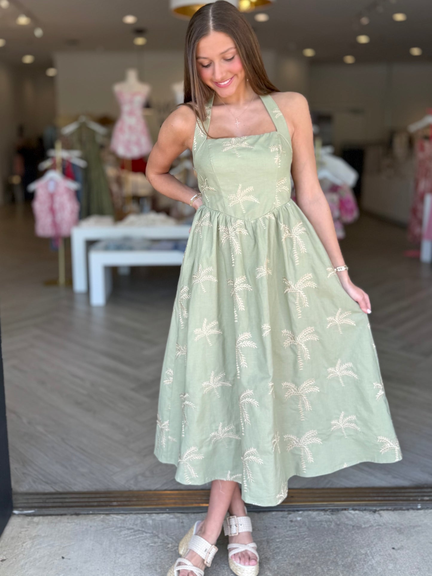 Olive Gold Palm Tree Midi