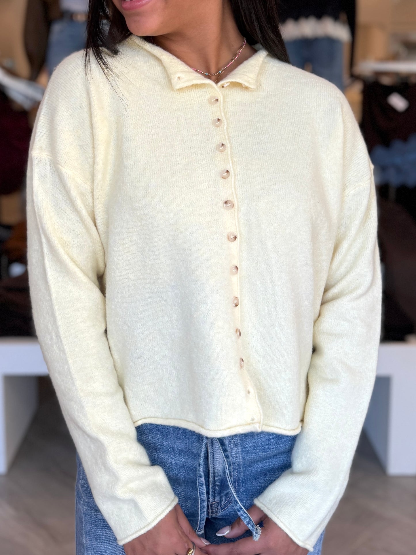 Raw Edge Mock Cardigan (2 colors)