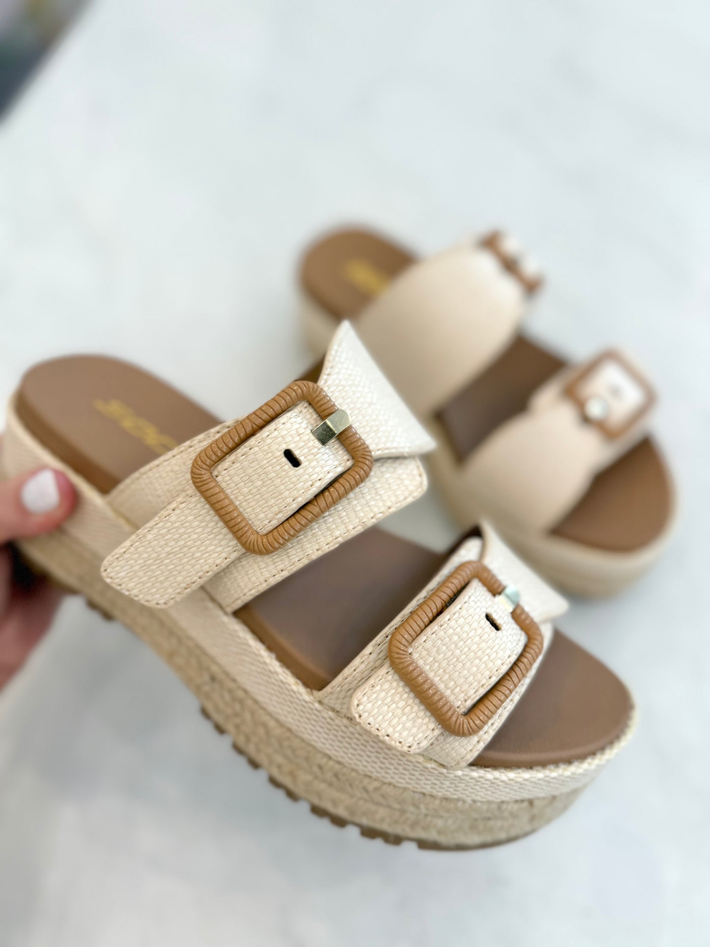 Raffia Double Strap Platform Sandal