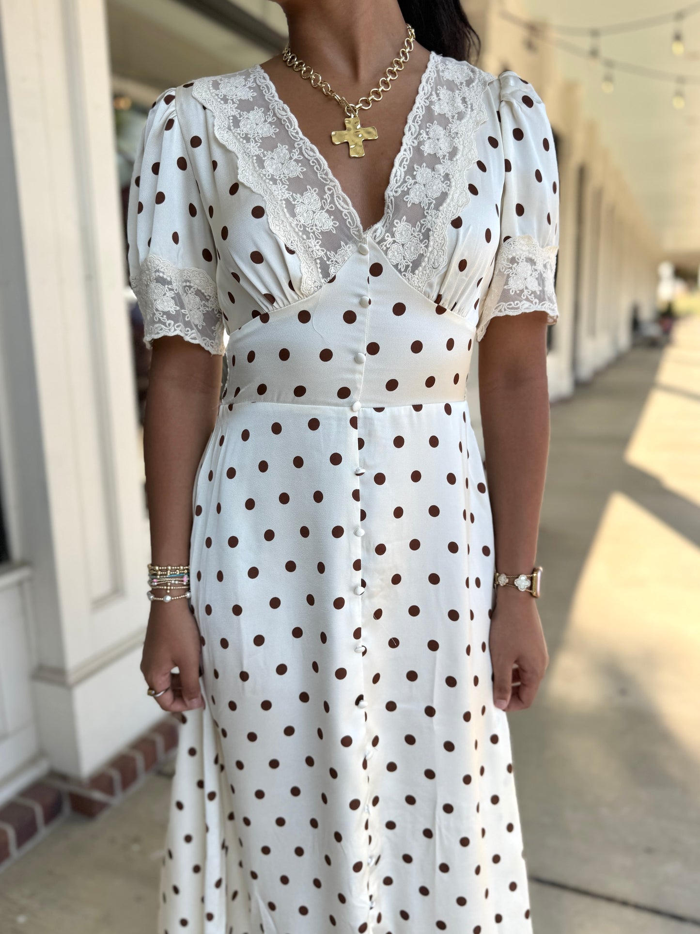 Champagne Polka Dot Lace Dress