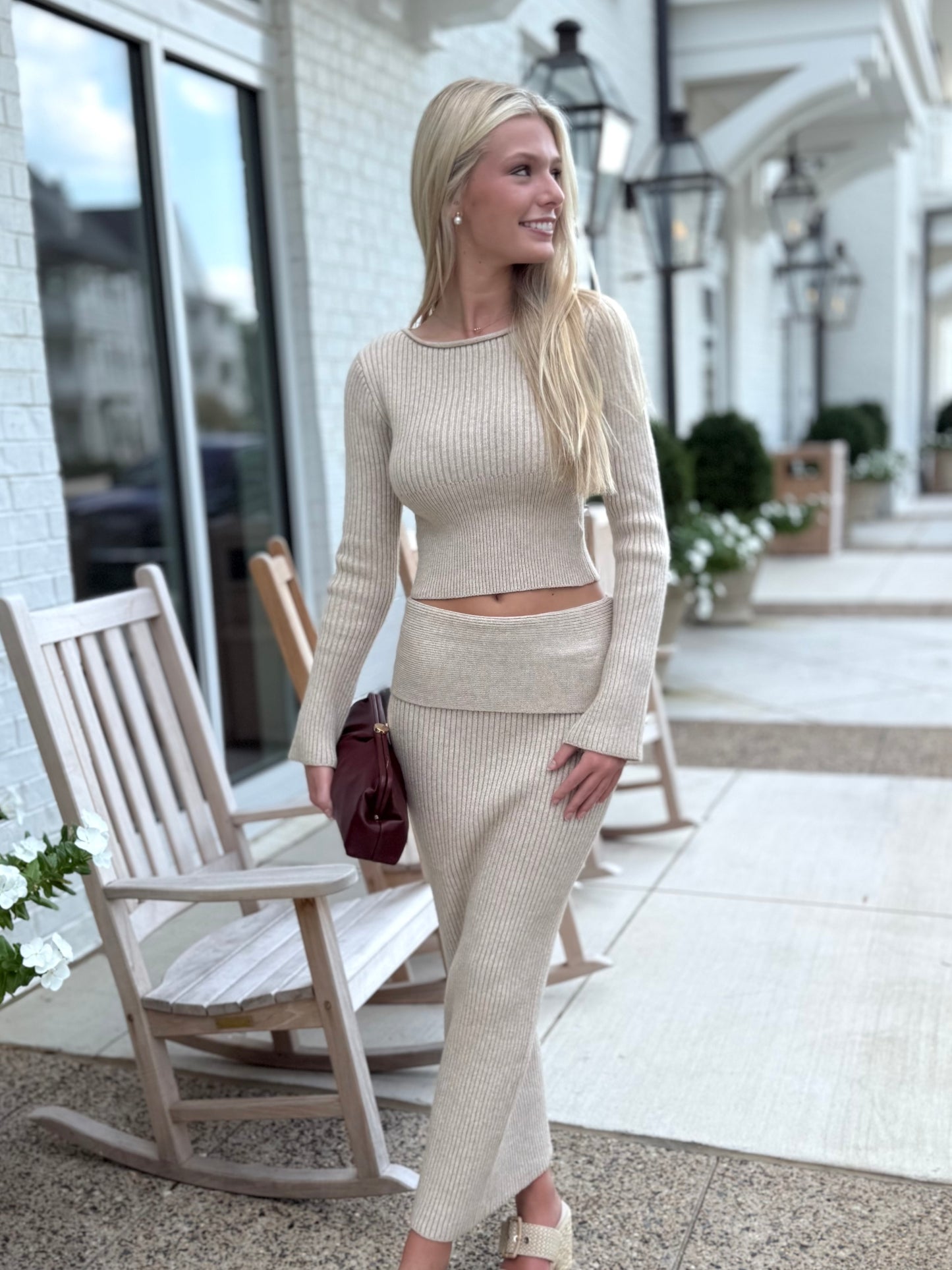 Oat Ribbed Knit Top
