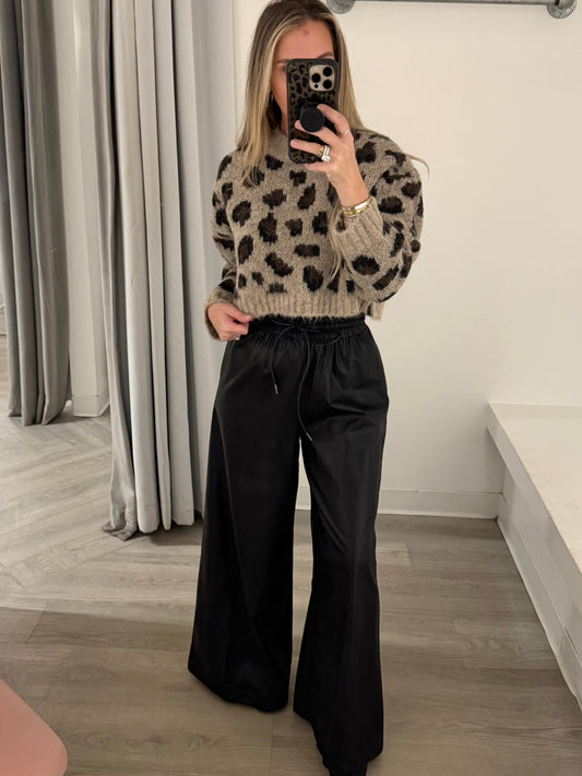 Black Leather Wide Leg Pant