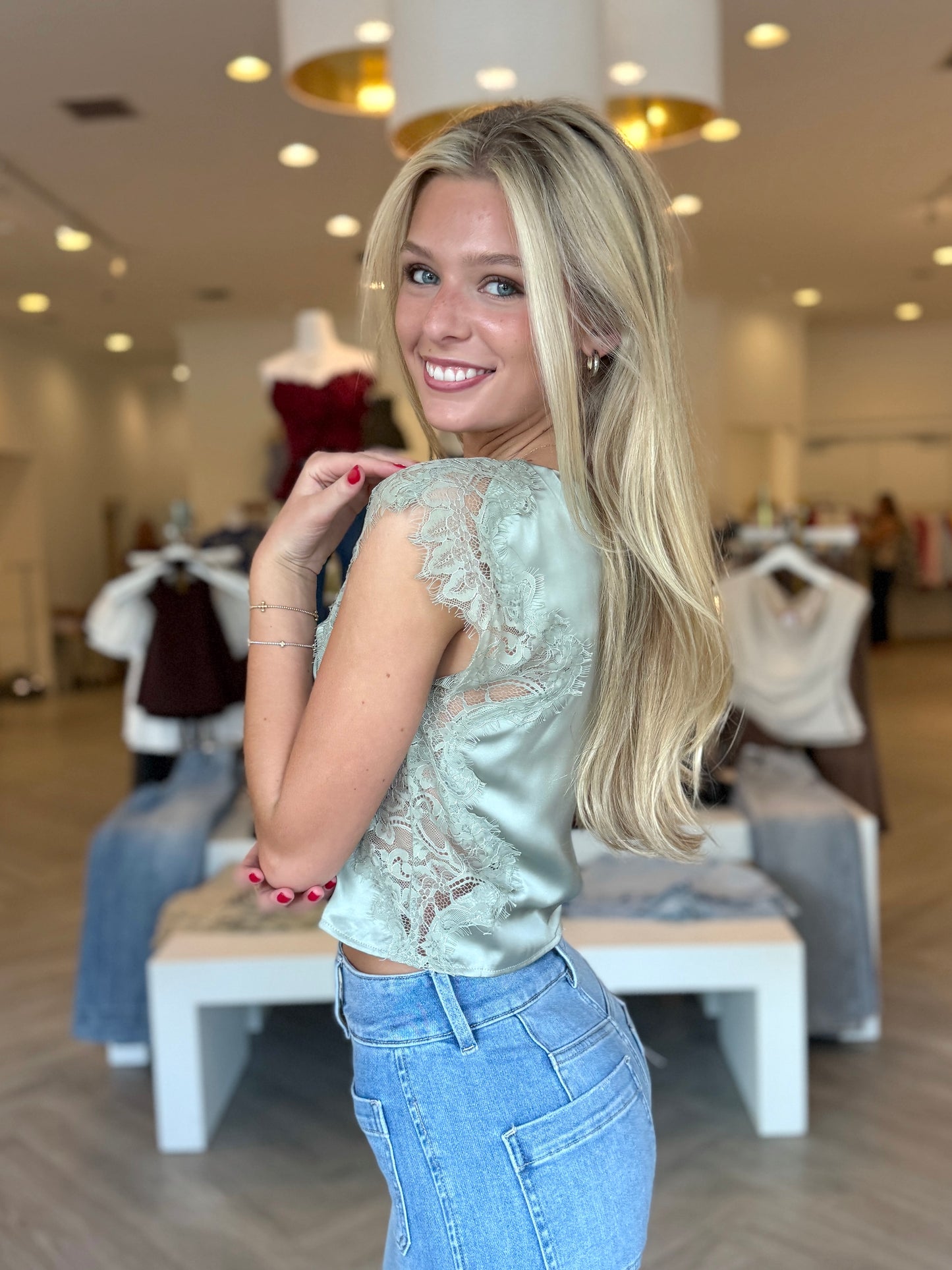 High Neck Lace Trim Top (2 colors)