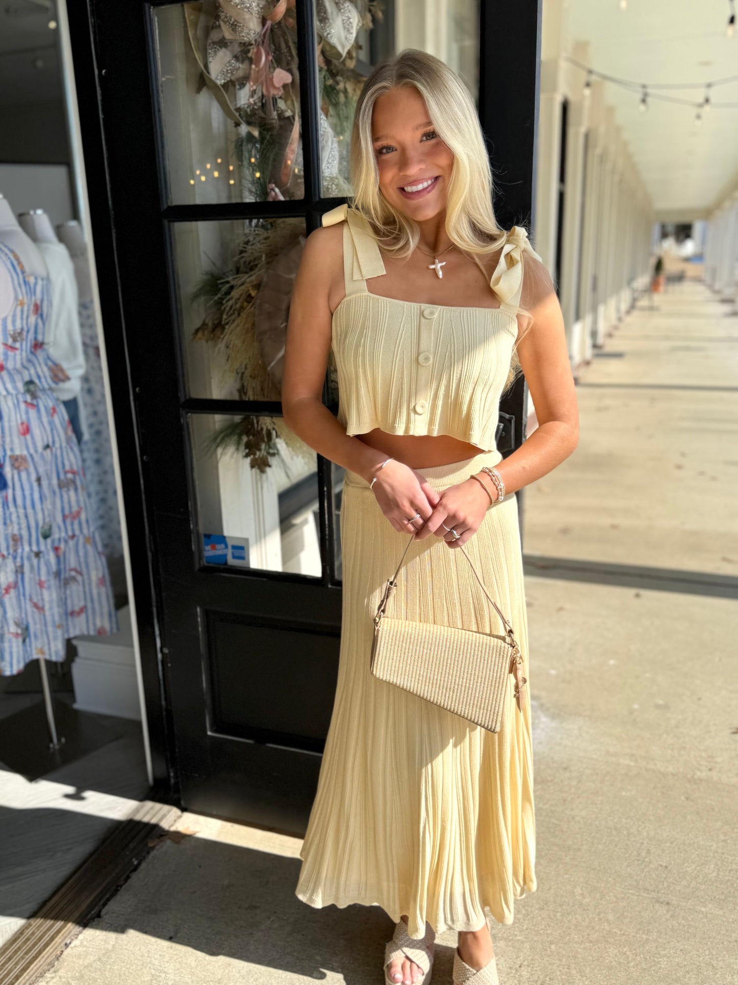 Yellow Pleated Knit Top