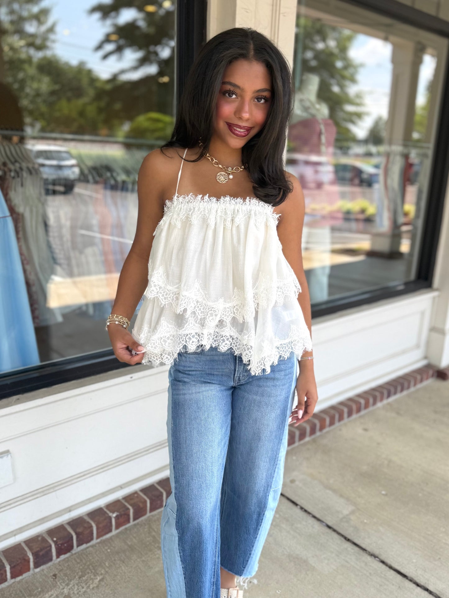 Cream Lace Trim Top
