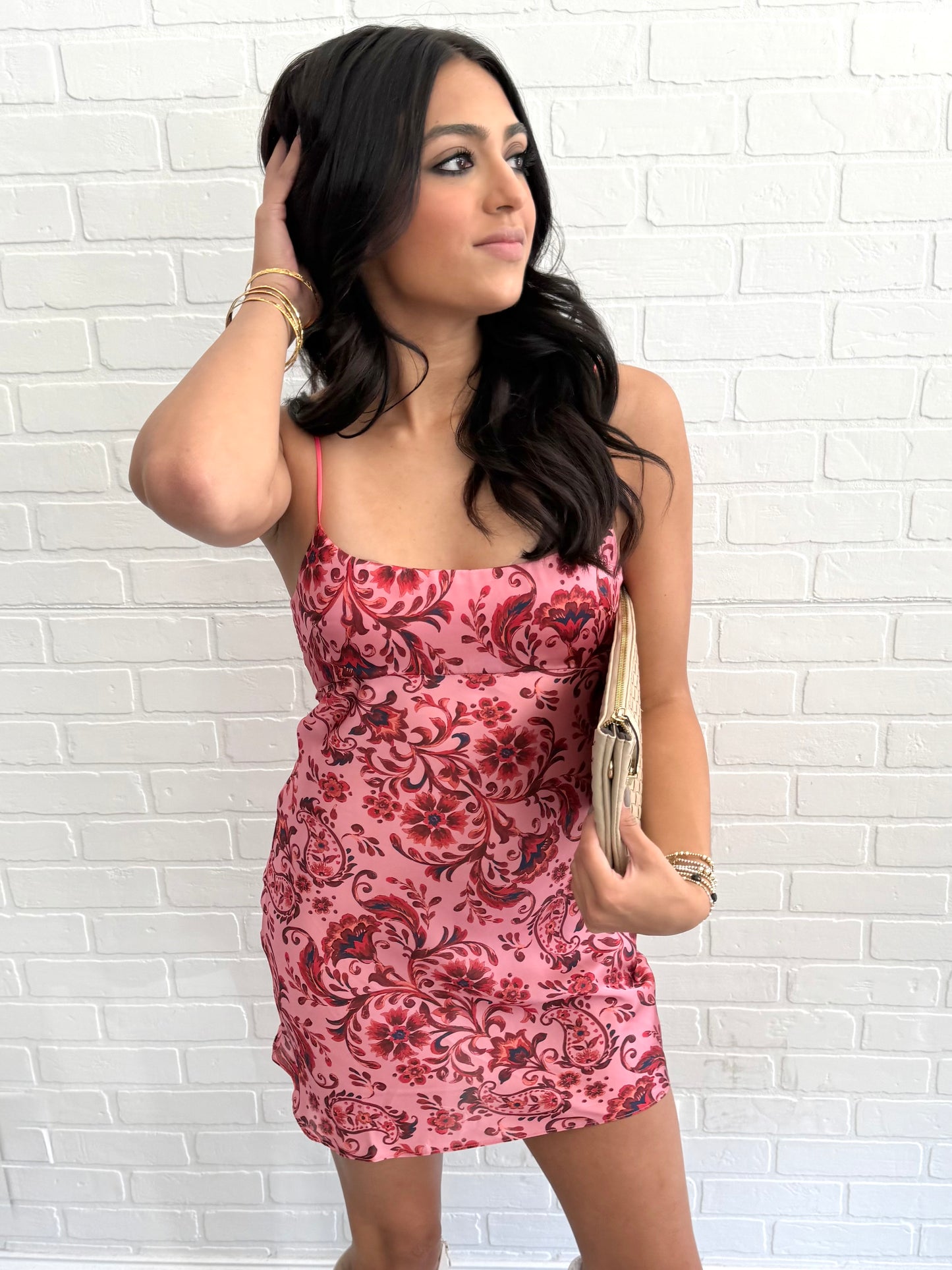 Salmon Red Paisley Slip Mini