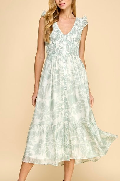 Mint Smocked Button Down Maxi
