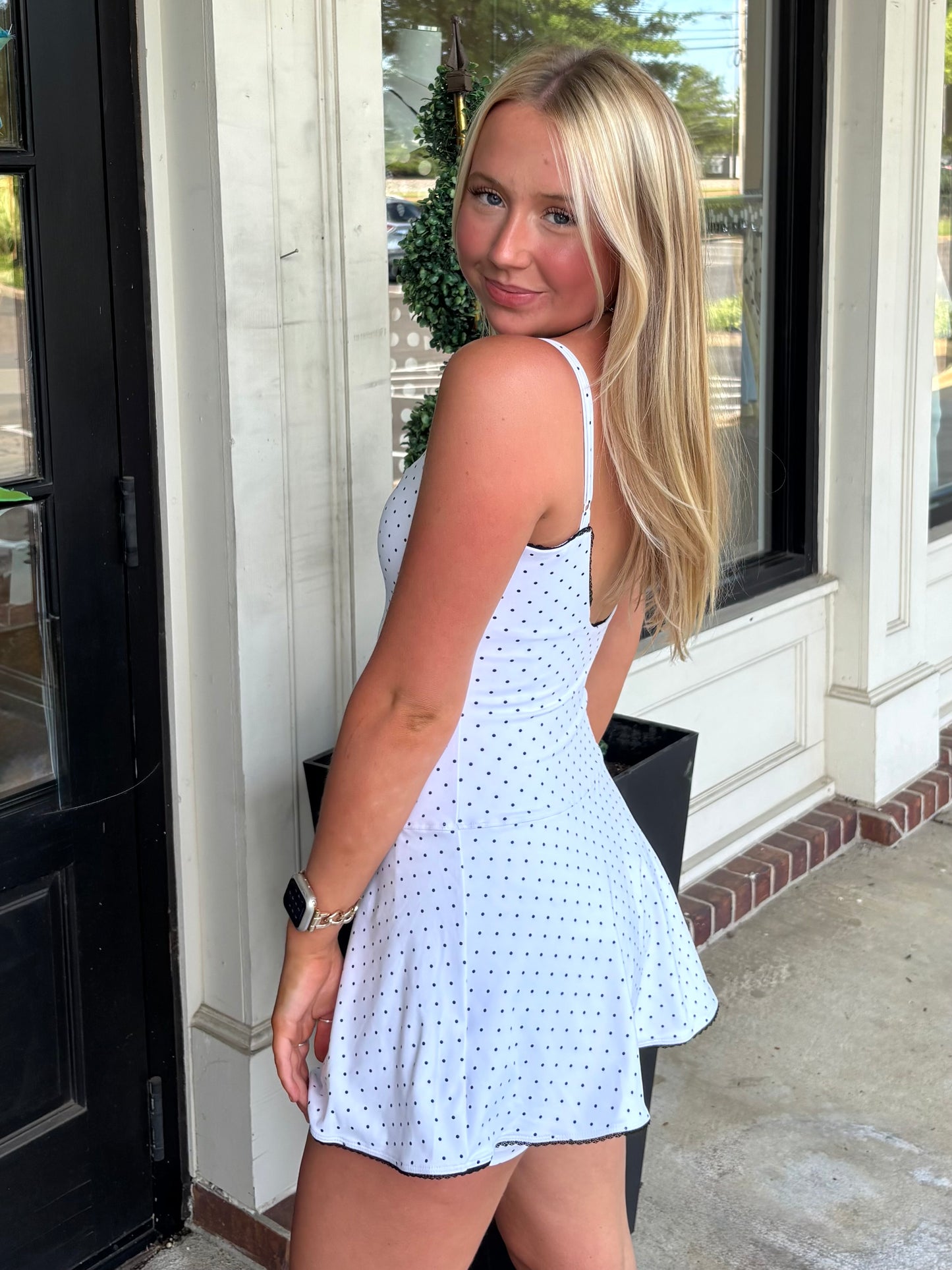 White Polka Dot Lace Trim Mini