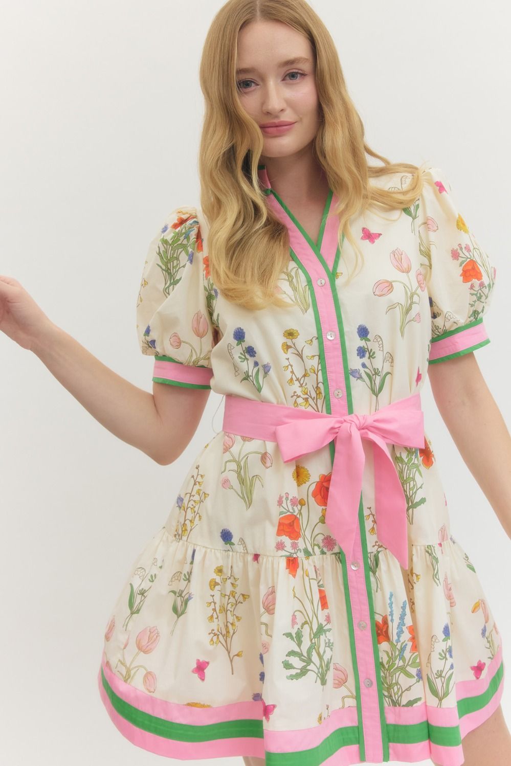 Cream Bouquet Belted Mini