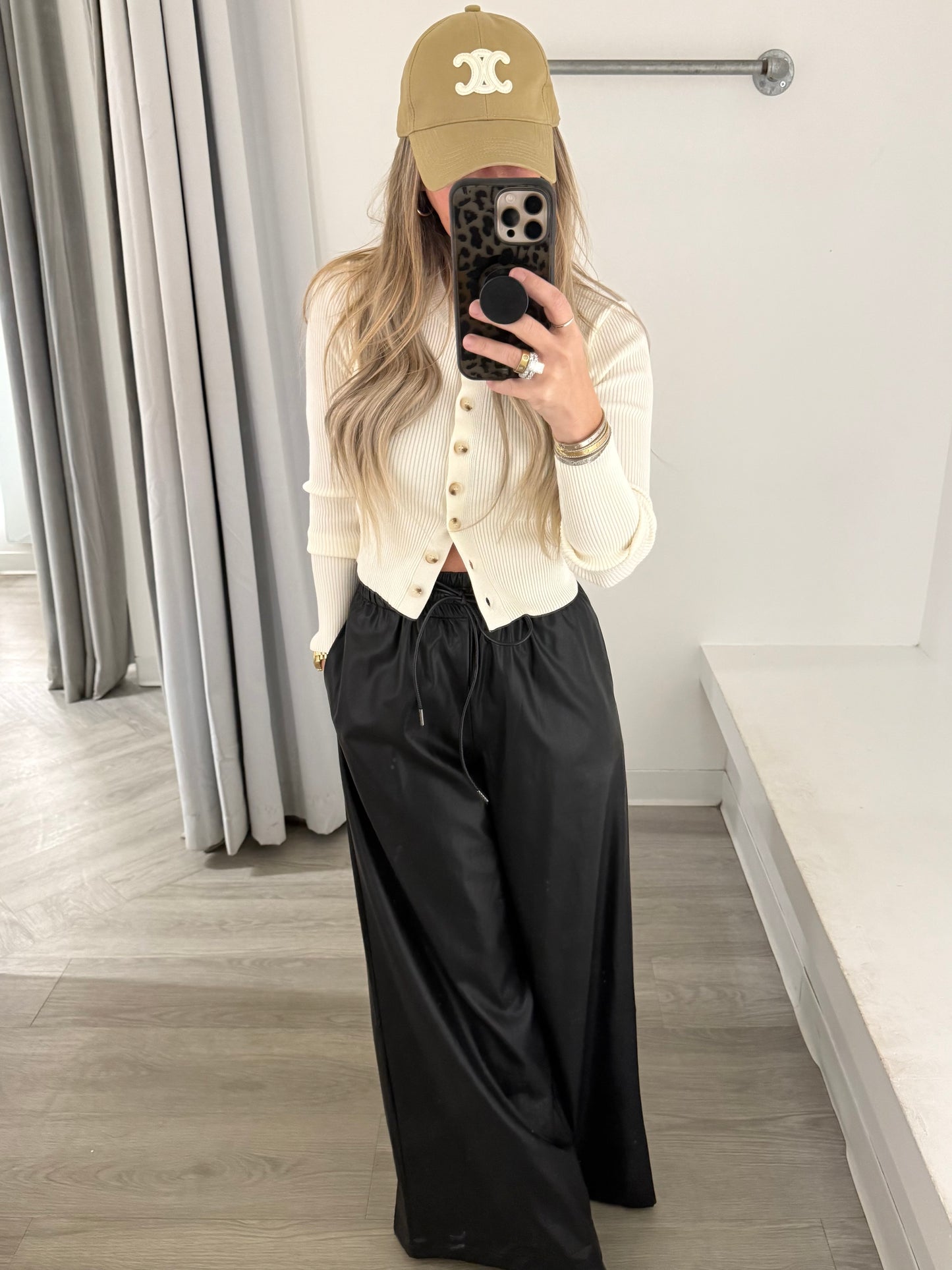 Black Leather Wide Leg Pant