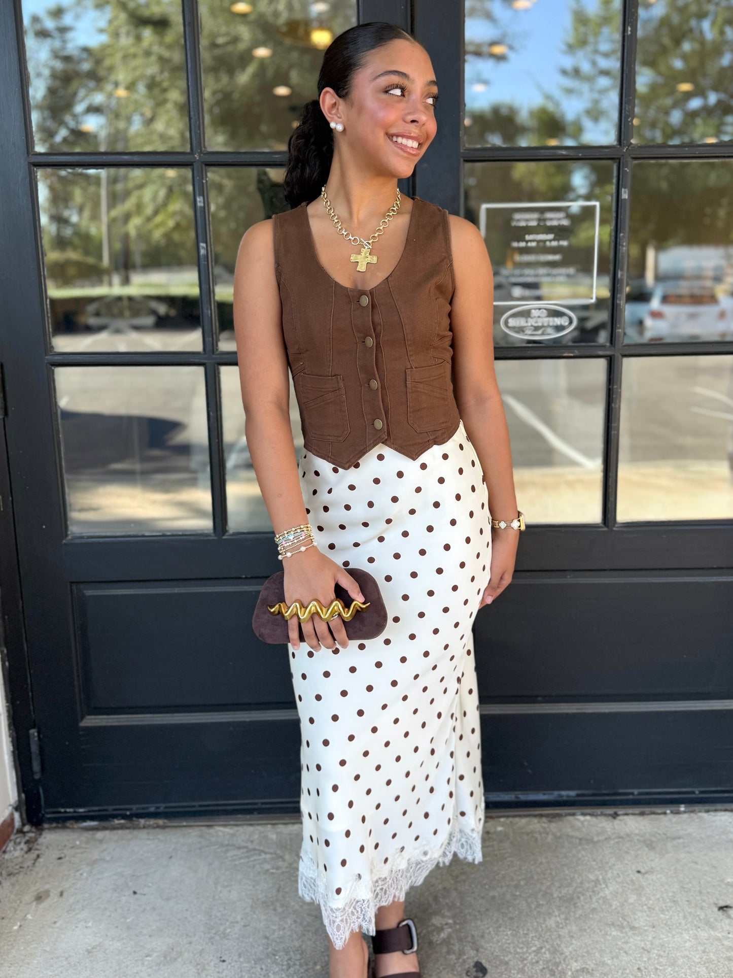 Brown Cropped Button Vest