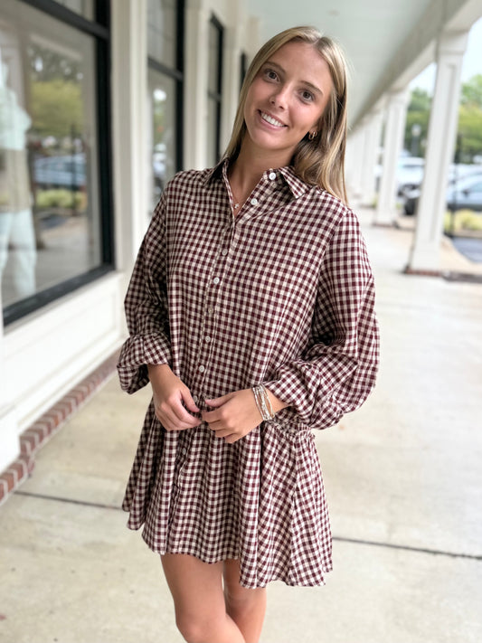 Burgundy Checkered L/S Mini
