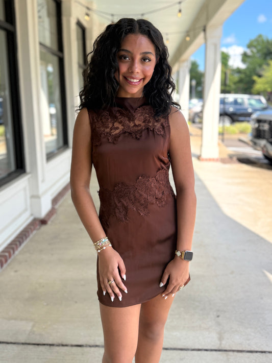 Brown Satin Lace Mini