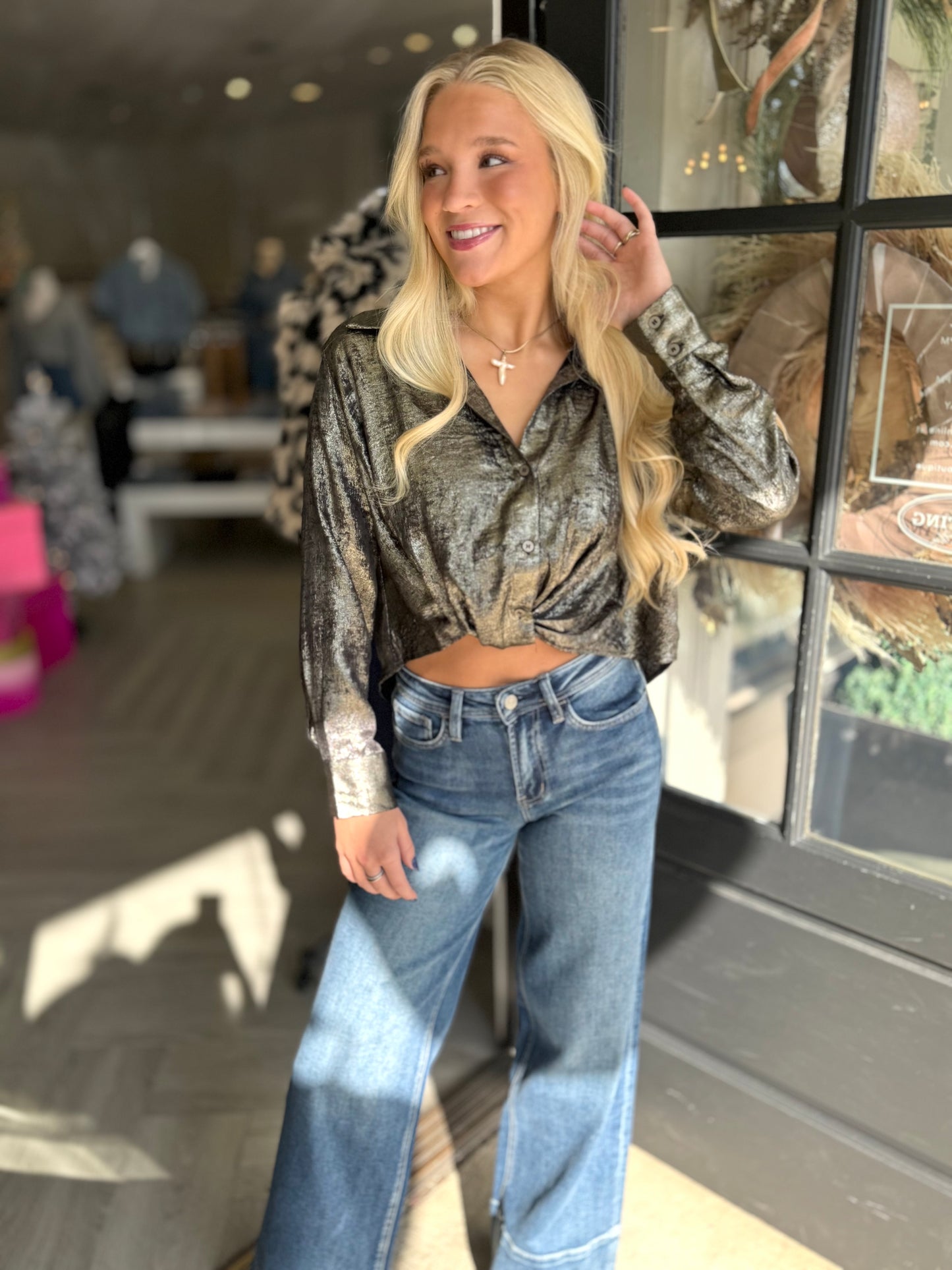 Twisted Shimmer Satin Shirt