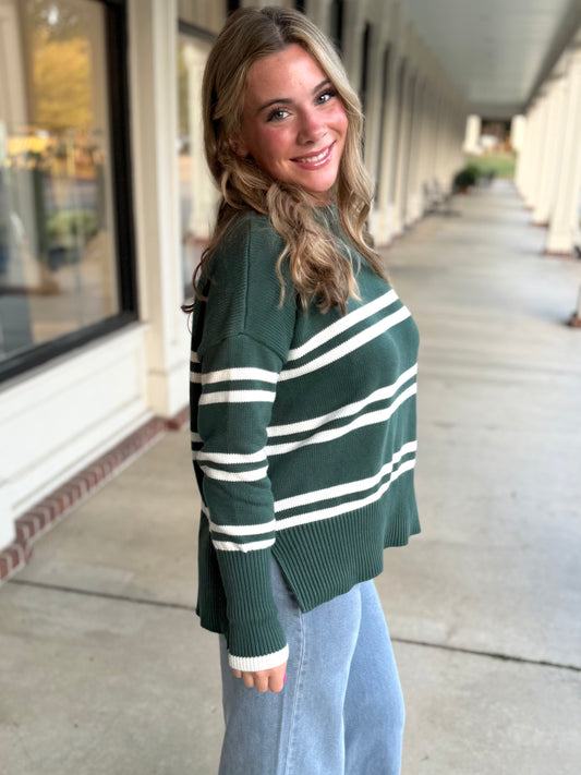 Hunter Green/Ivory Stripe Sweater