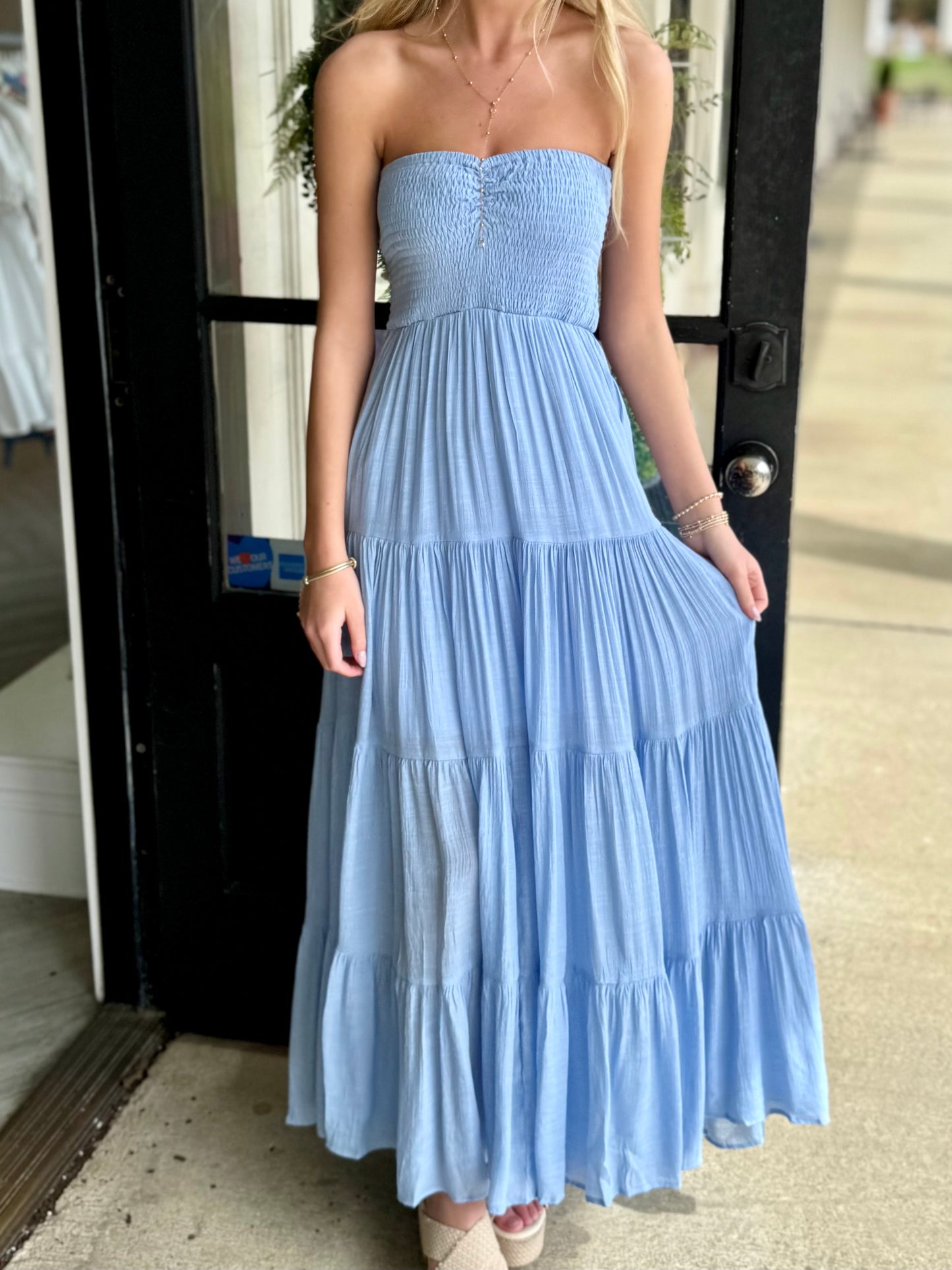Blue Twist Tiered Dress