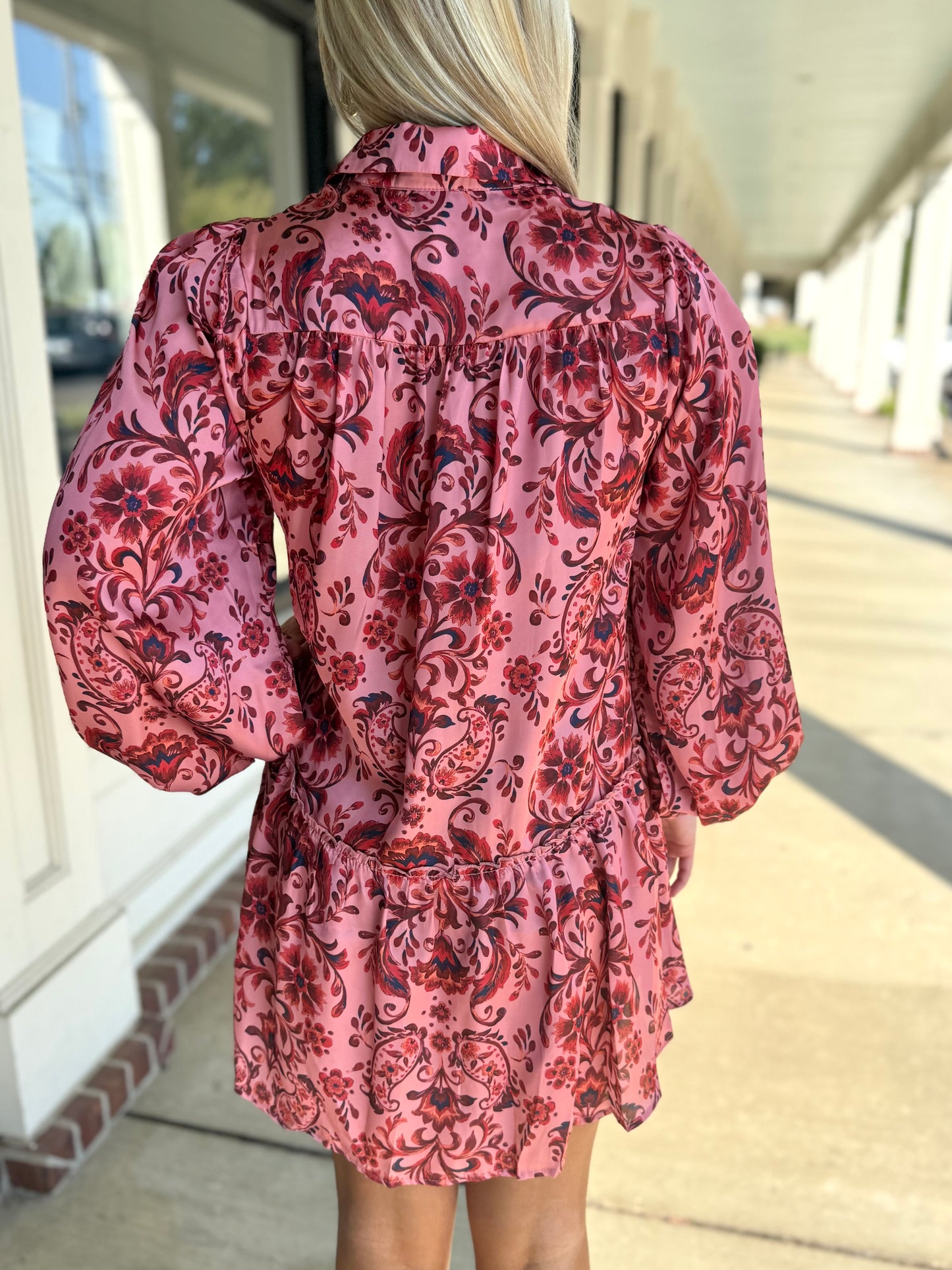 Salmon Red L/S Paisley Dress