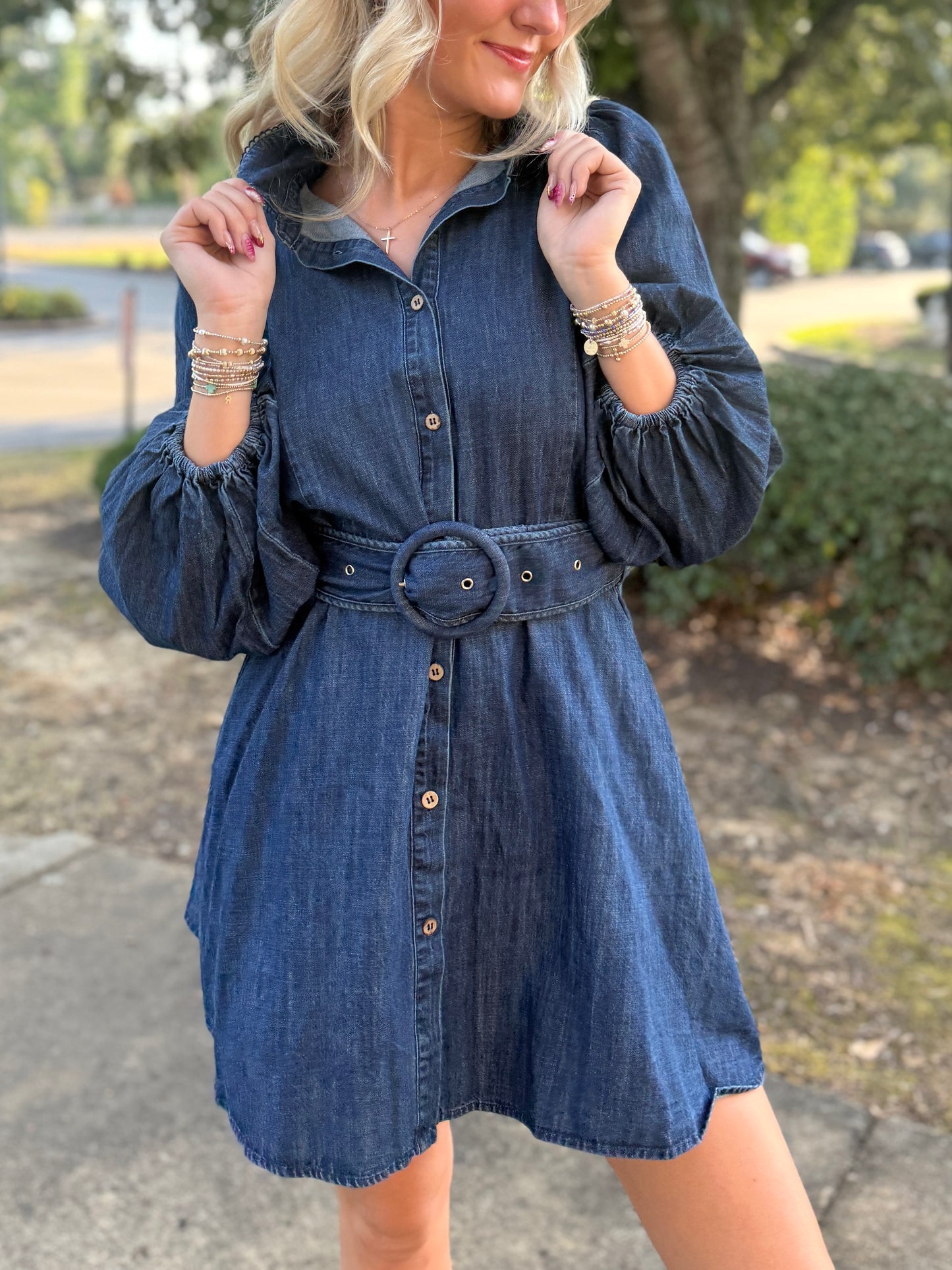 Denim Belted Collar Mini