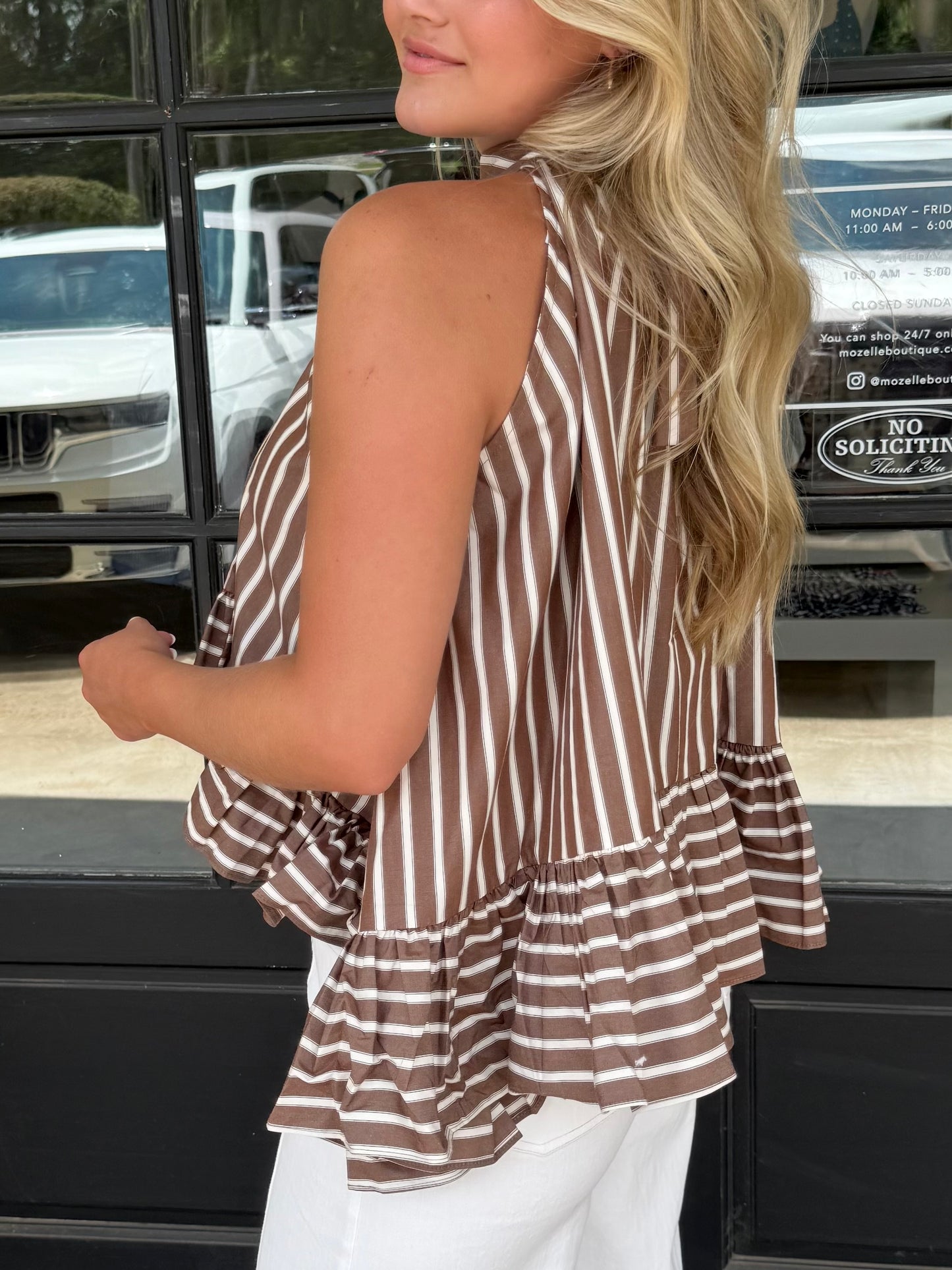 Bea Stripe Blouse in Brown