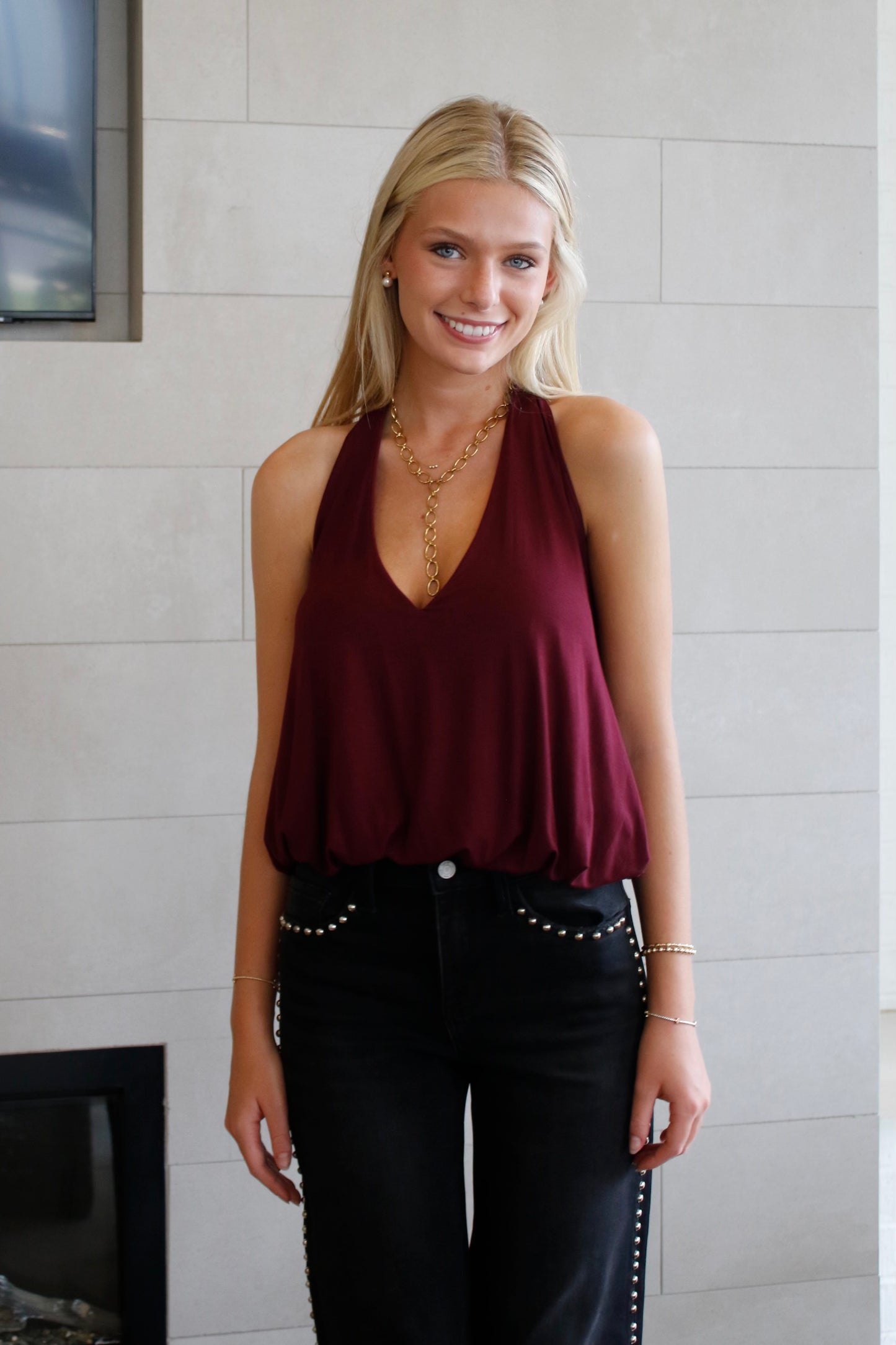 Wine Jersey Halter Tank