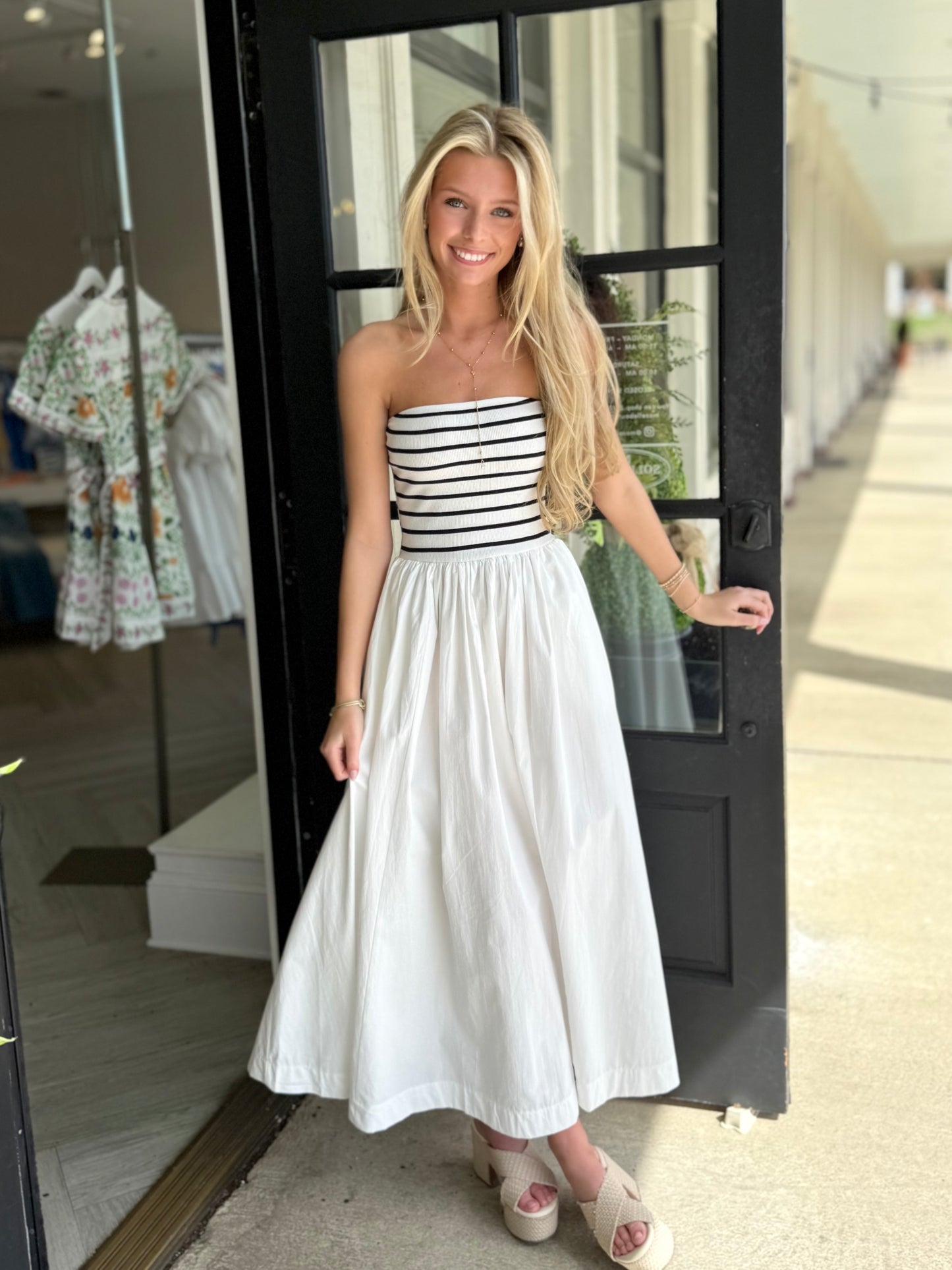 White Mixed Media Strapless Maxi