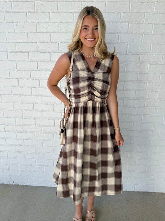 Mocha Check Bow Midi