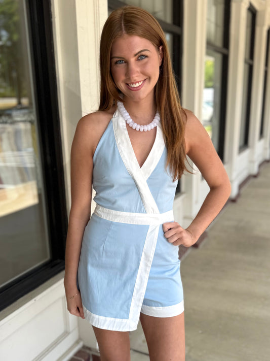 Blue Contrast Trim Romper