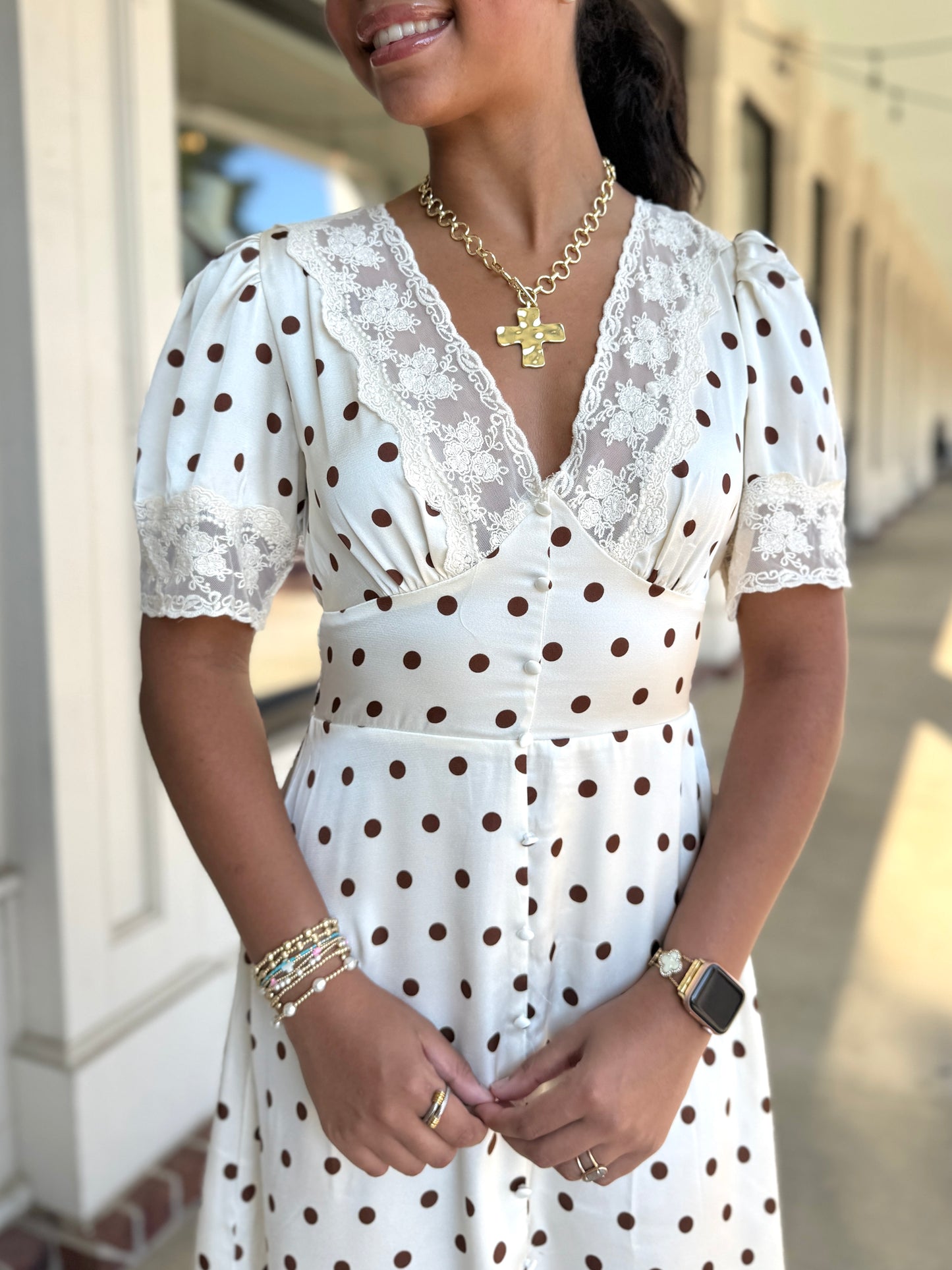 Champagne Polka Dot Lace Dress