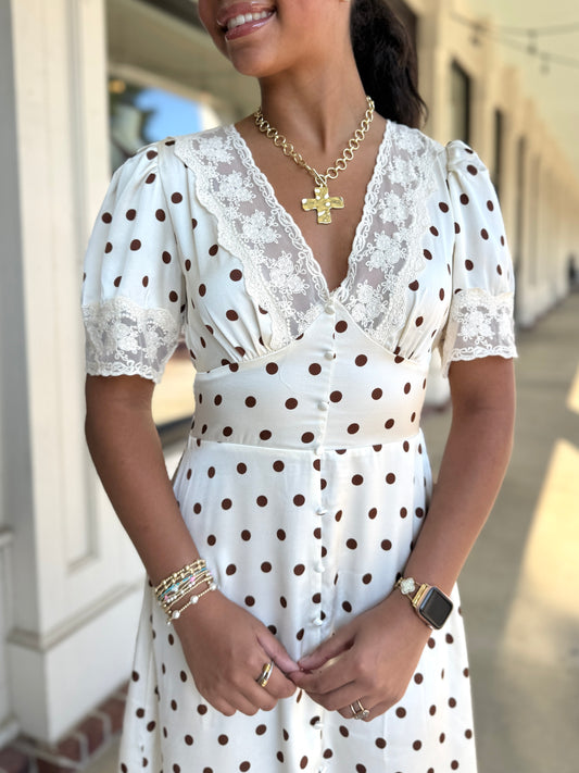 Champagne Polka Dot Lace Dress