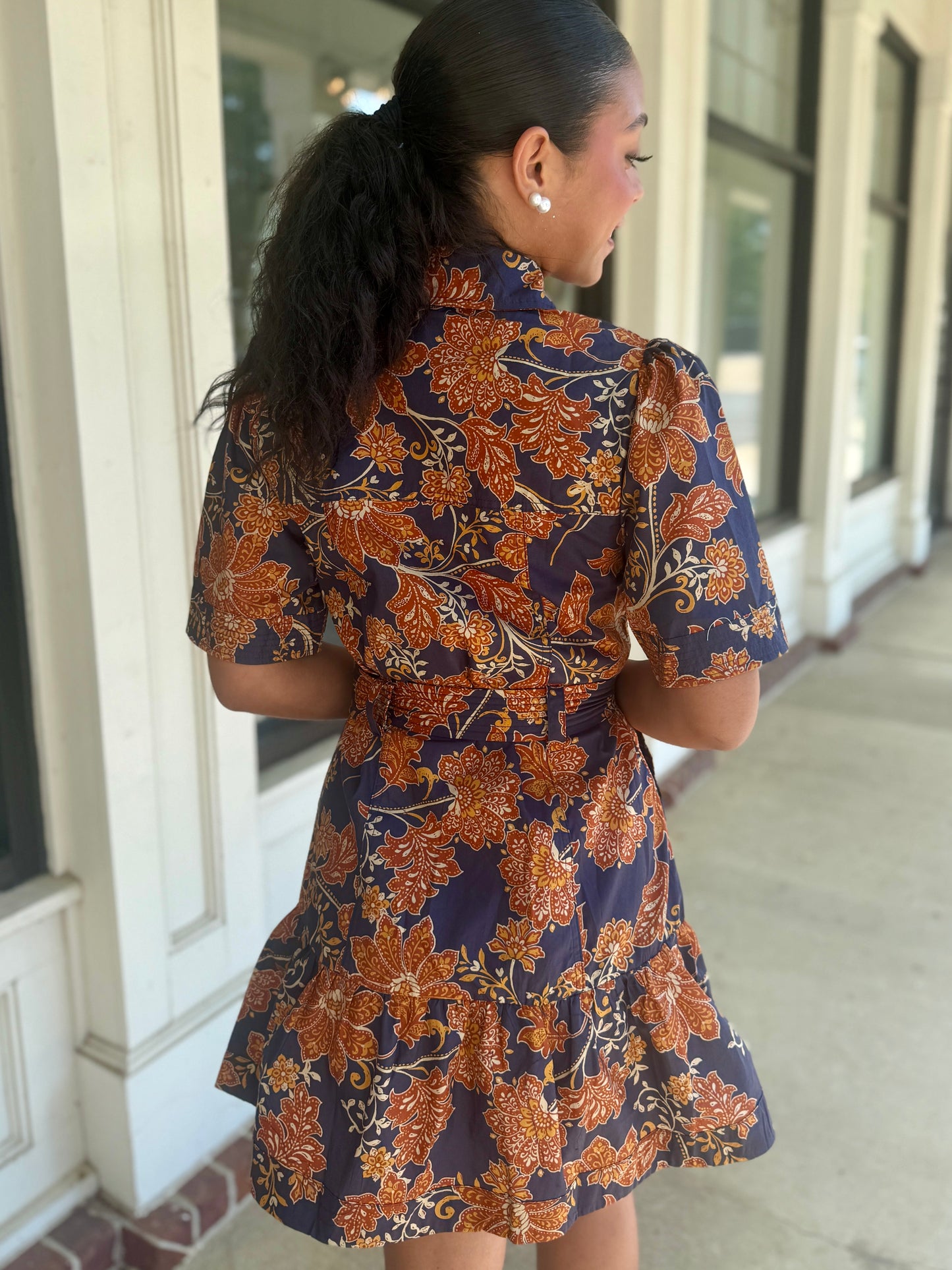 Navy/Rust Belted Dress