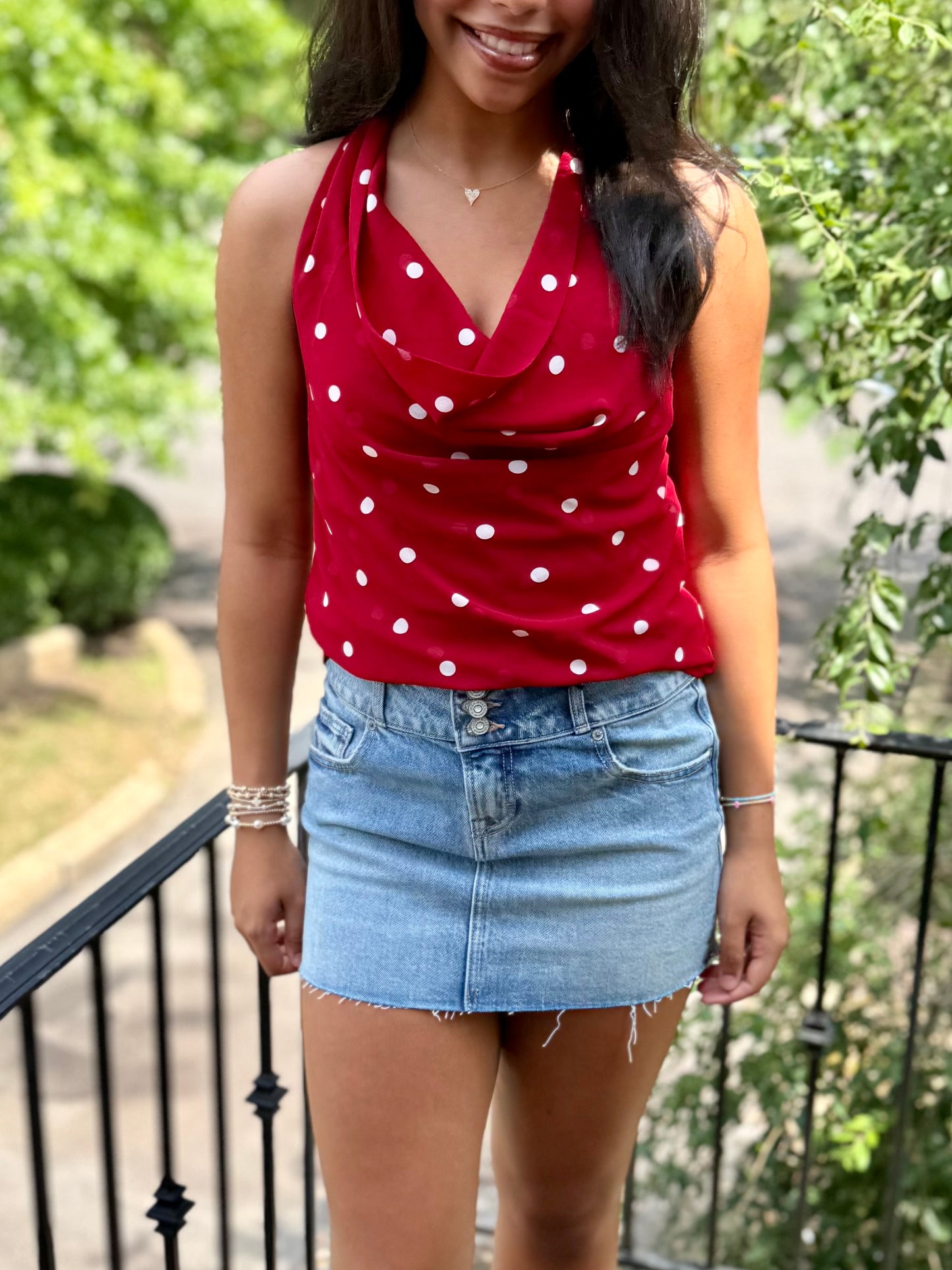 Dark Red Polka Dot Scarf Top