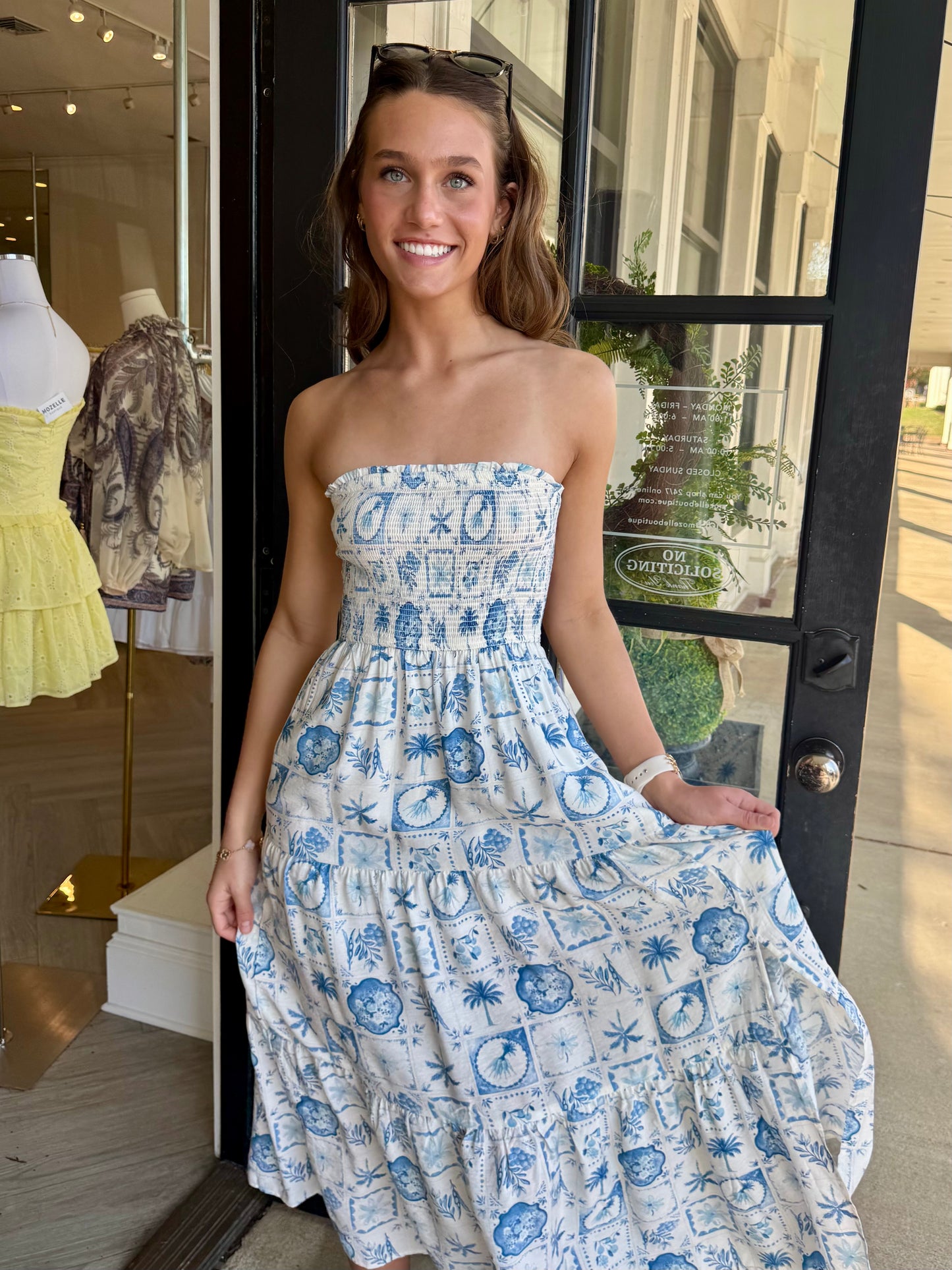 Light Blue Plant Smocked Midi
