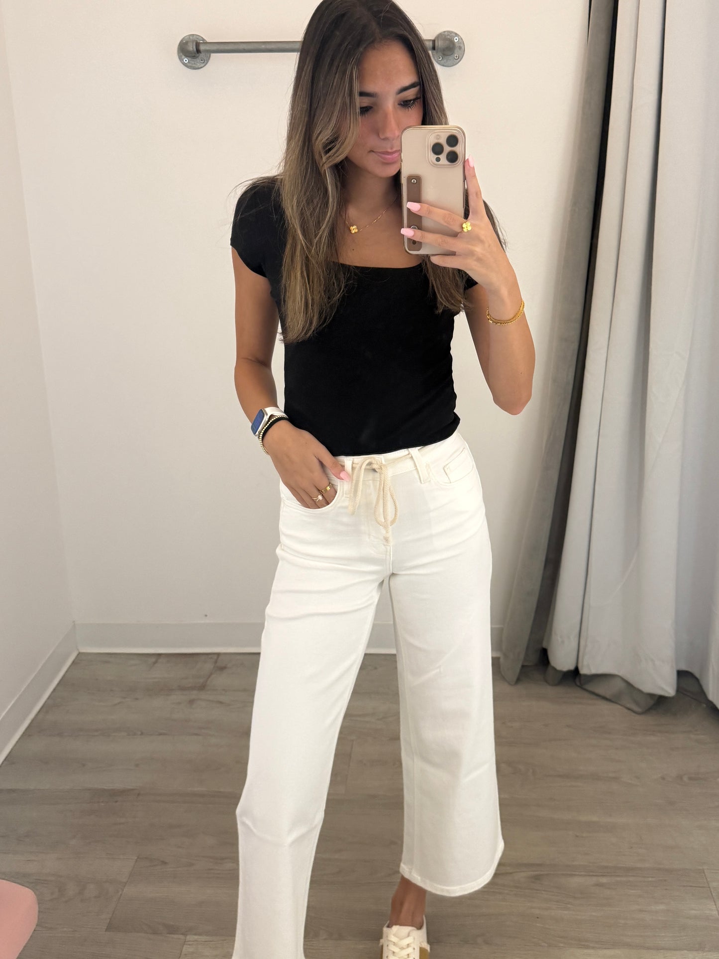 Optic White Drawstring Jean